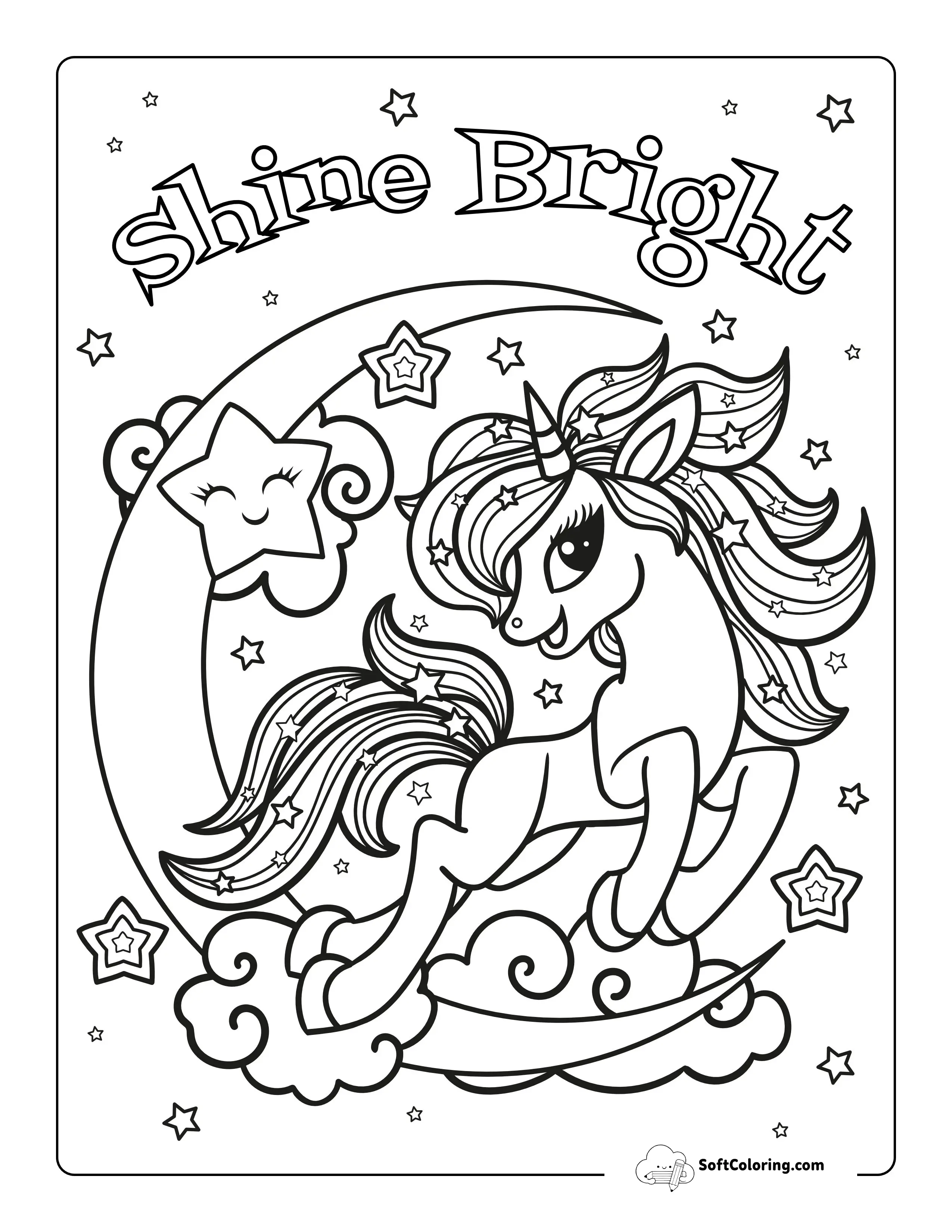 Shine Bright Unicorn Moon Coloring Sheet