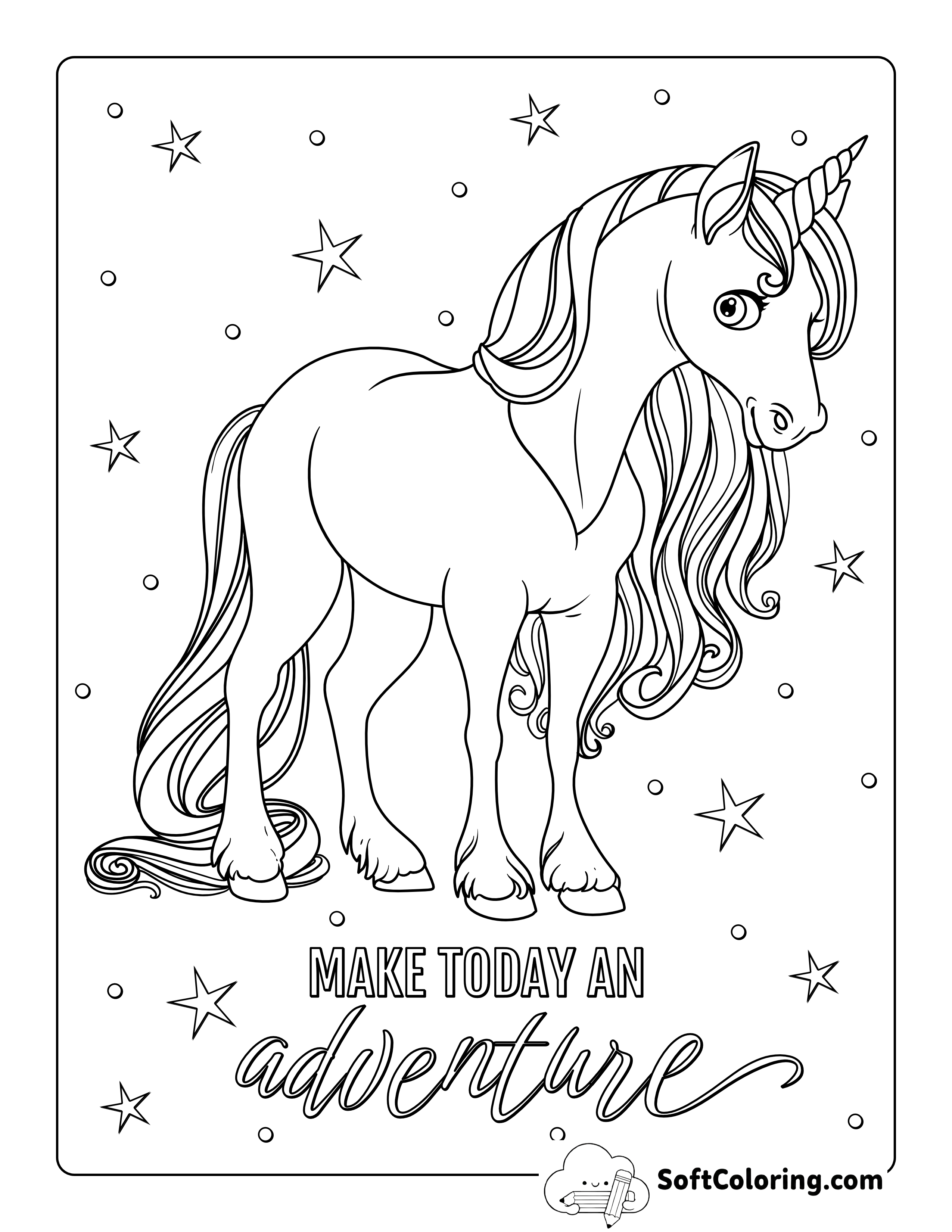 Unicorn with Flowing Mane Coloring Sheet