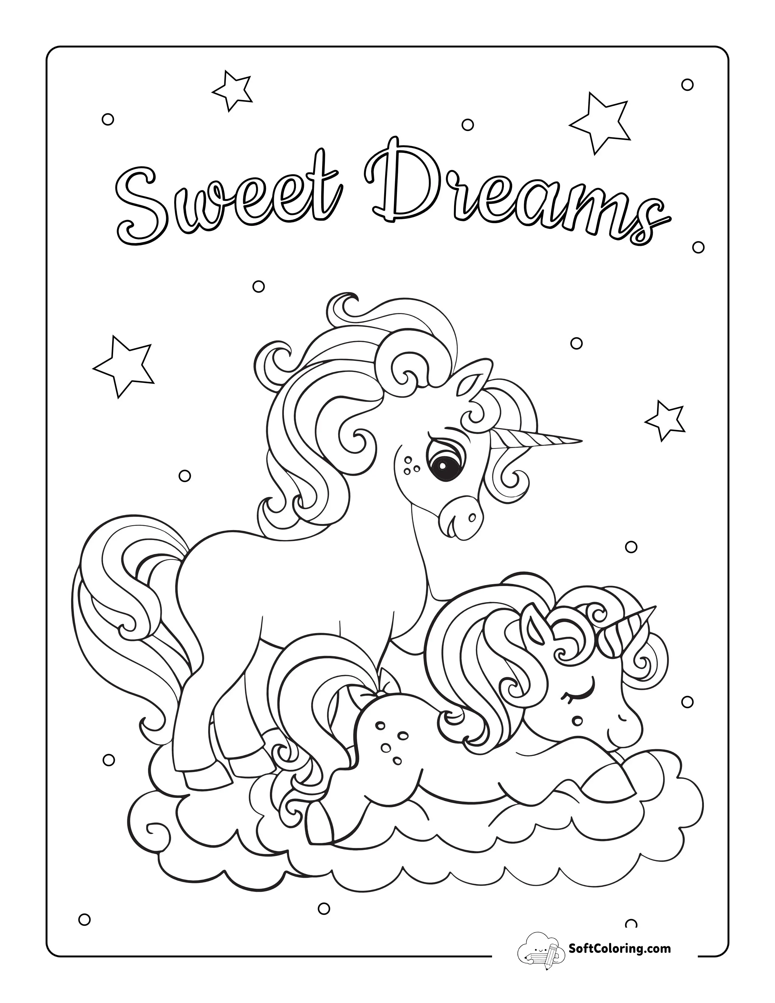 Sweet Dreams Baby Unicorn Coloring Page