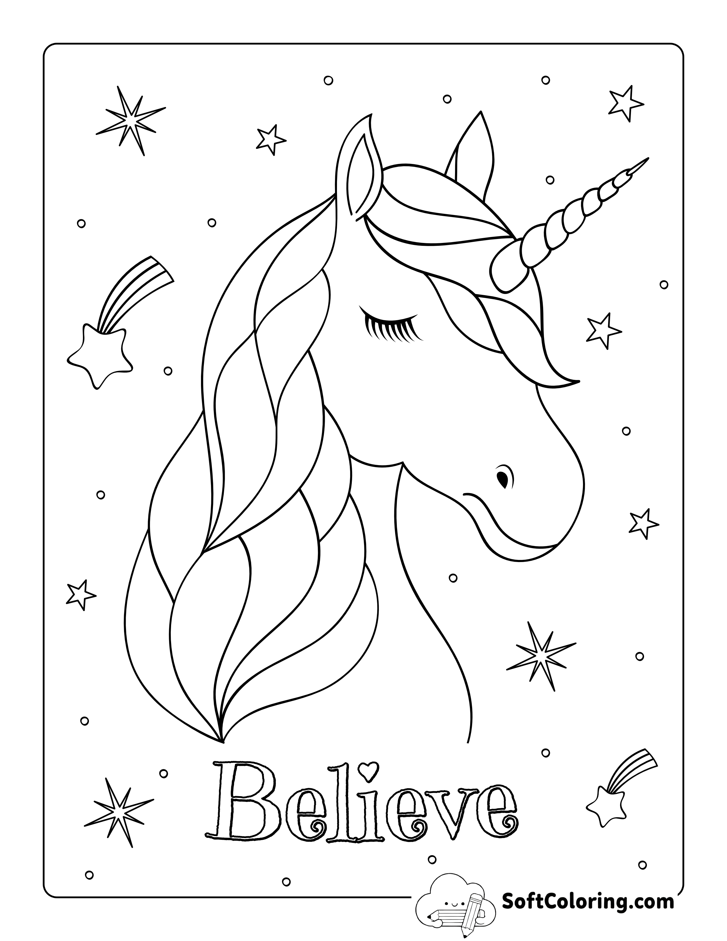 Unicorn with Braided Mane Coloring Page