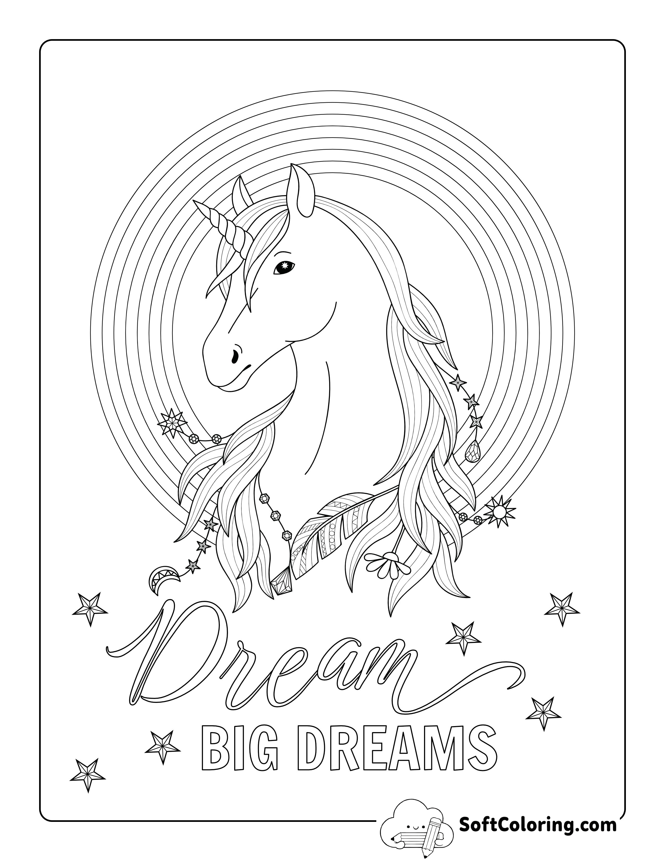 Unicorn with Jewels Coloring Page for Teens