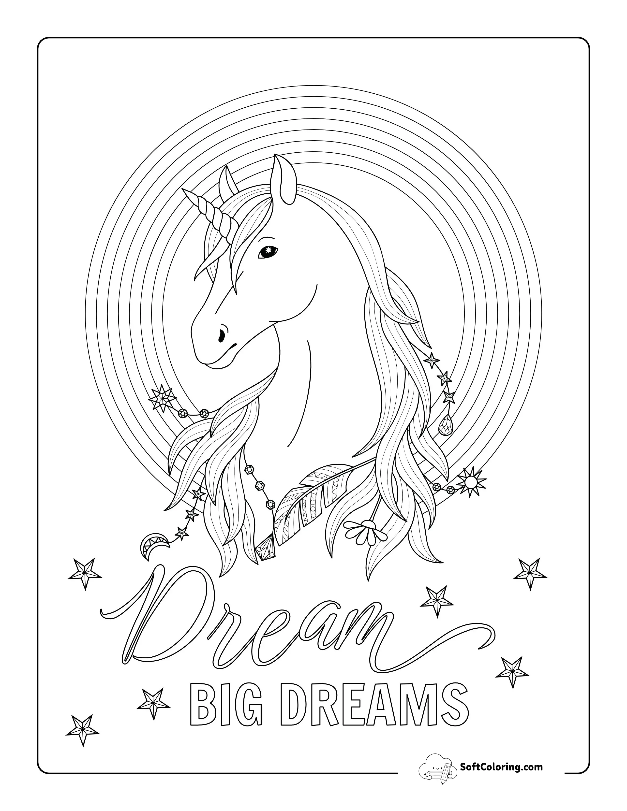 Unicorn With Jewels Coloring Page For Teens
