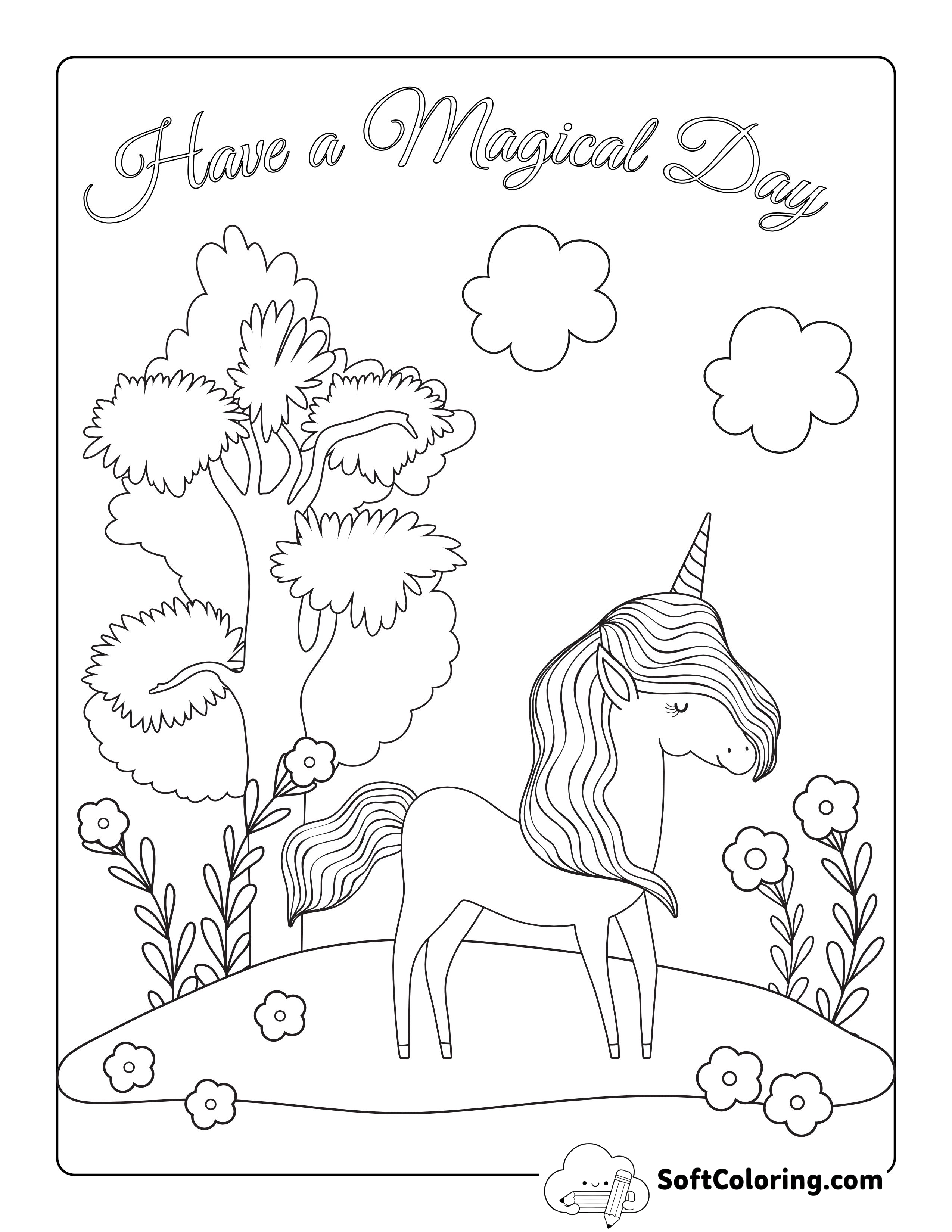 Unicorn with Flowers Coloring Page