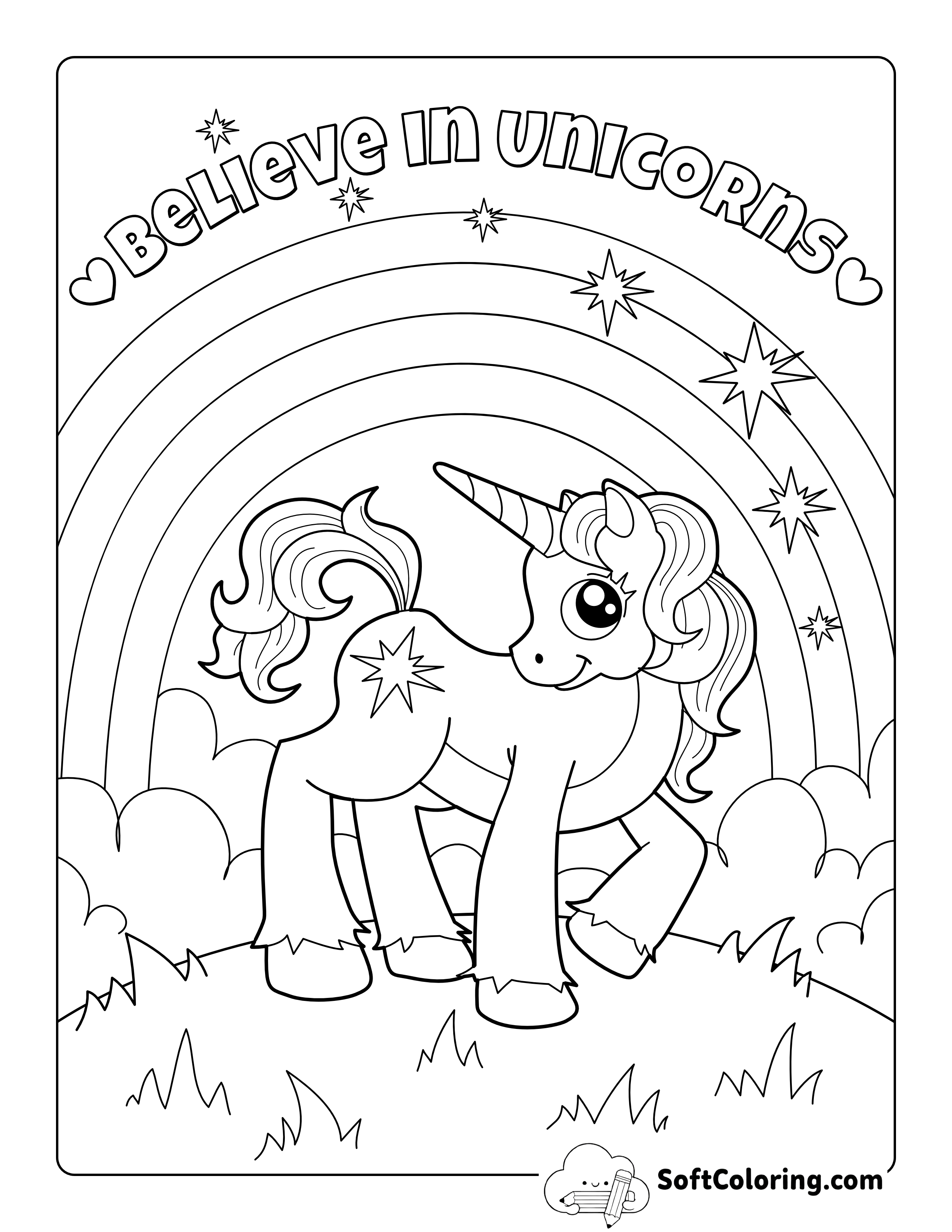 Star Unicorn with Rainbow Coloring Page