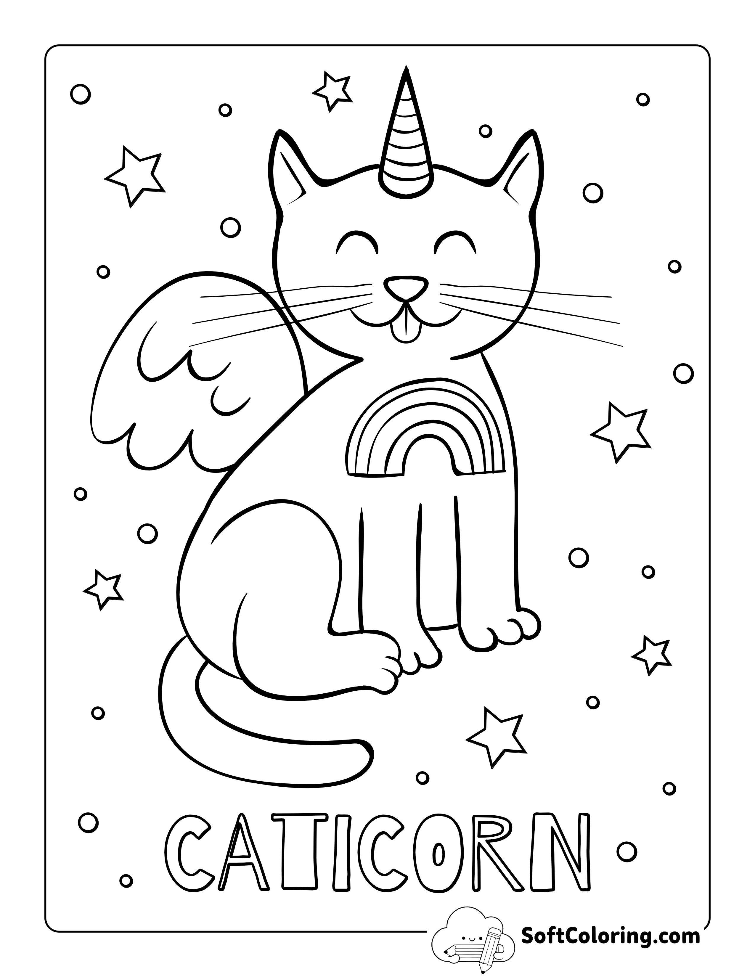 Funny Caticorn Coloring Sheet for Preschoolers