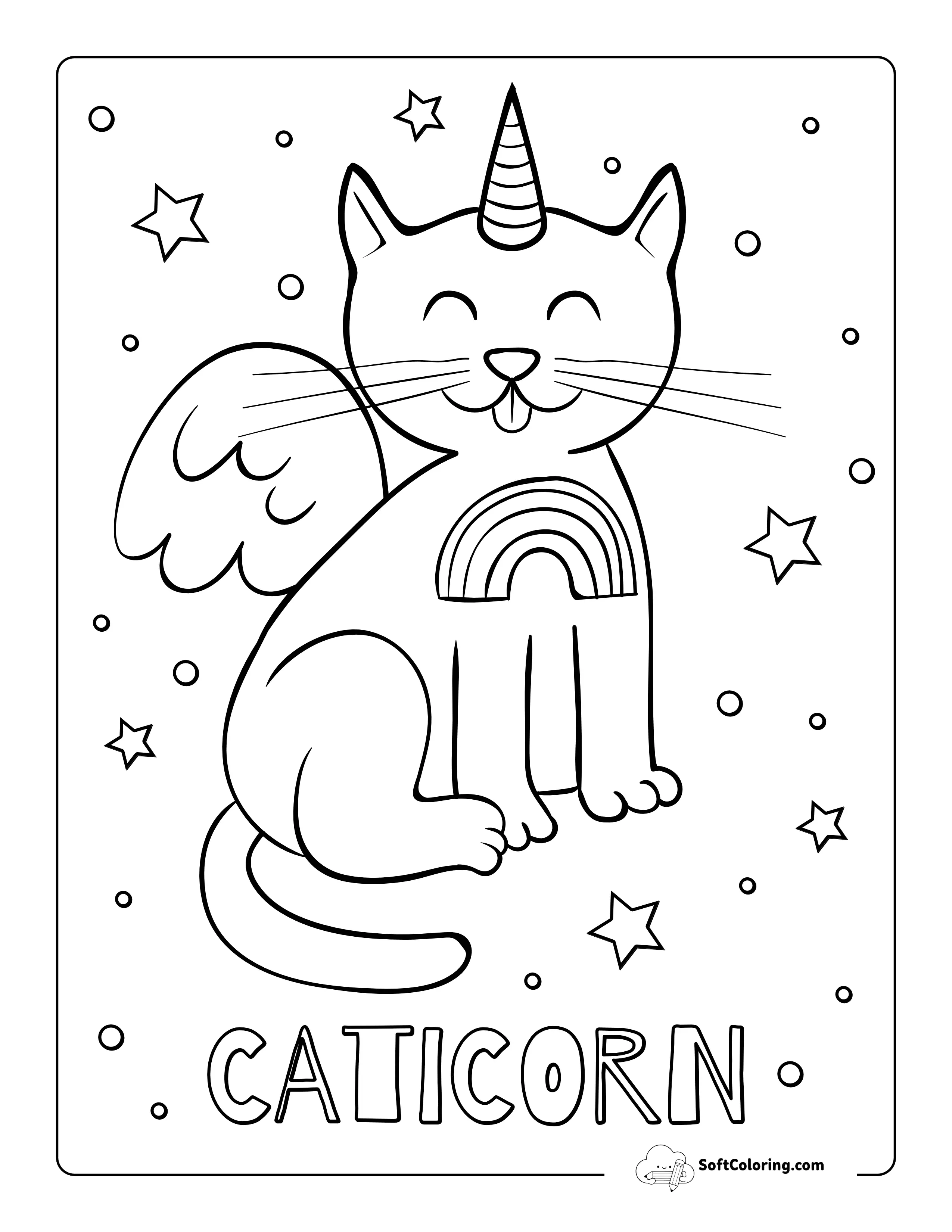Funny Caticorn Coloring Sheet For Preschoolers
