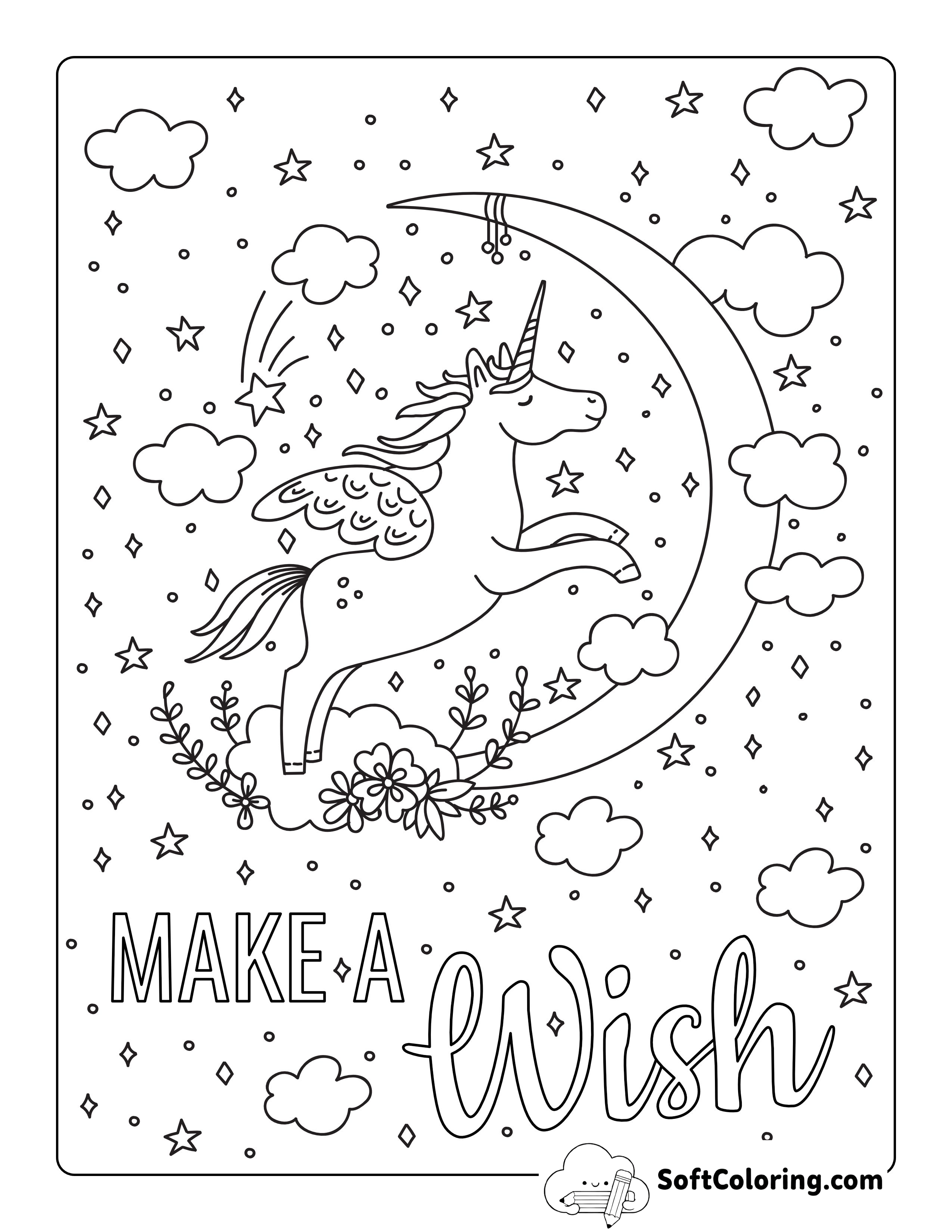 Flying Unicorn Crescent Moon Coloring Sheet