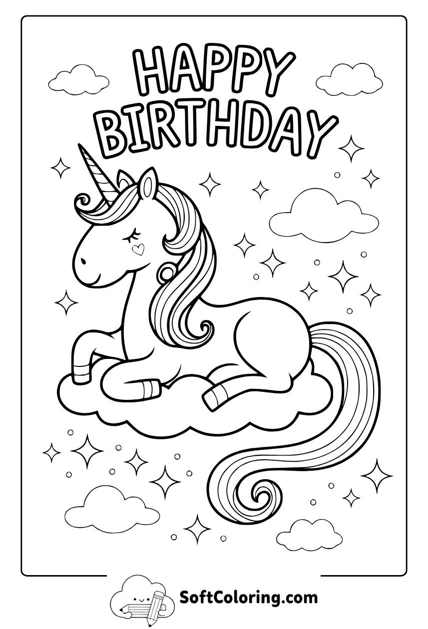 unicorn happy birthday coloring pages