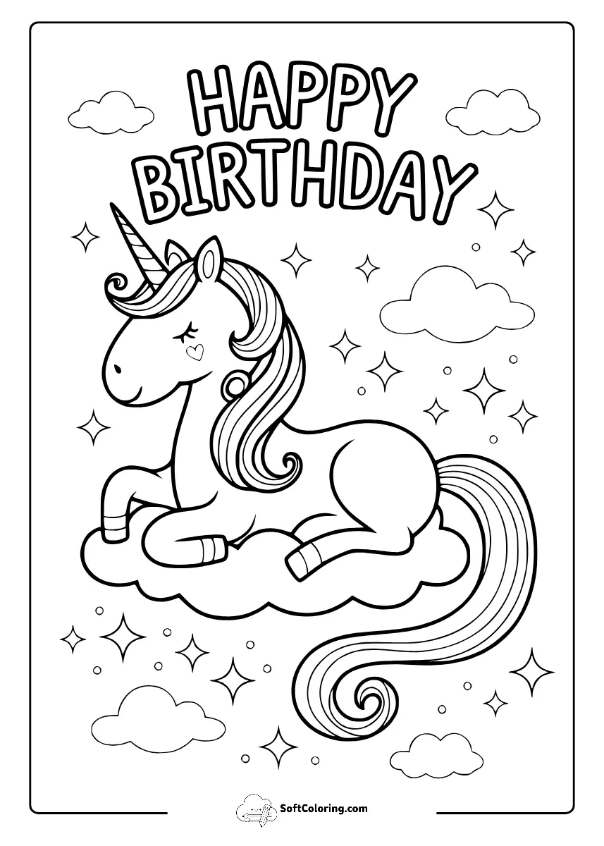 Unicorn Happy Birthday Coloring Pages