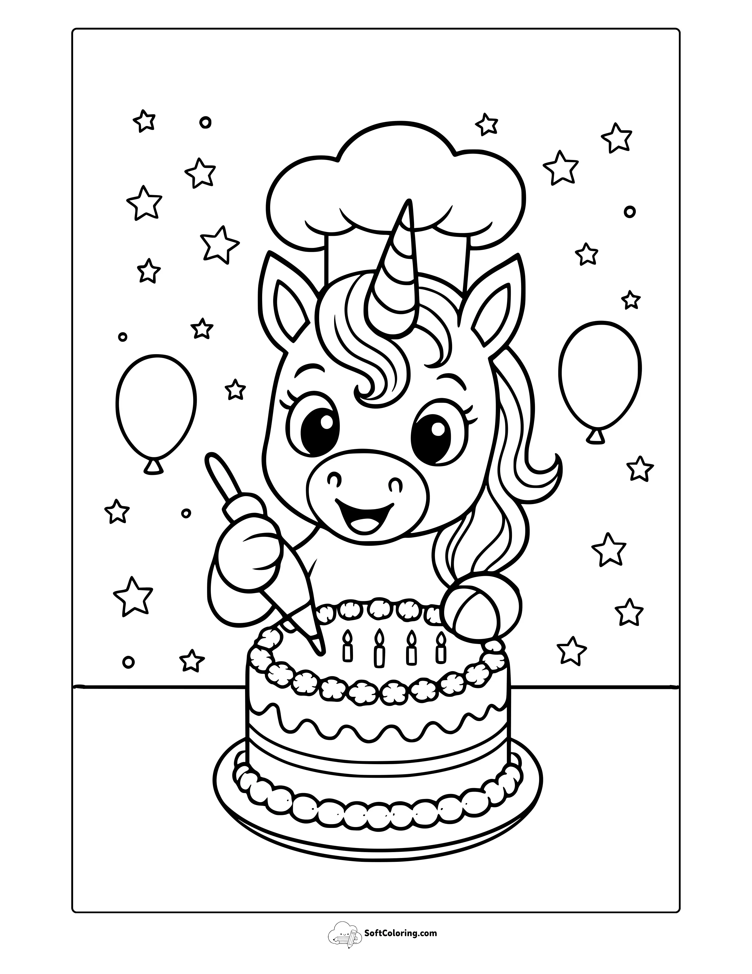 Unicorn Making A Cake Coloring Page