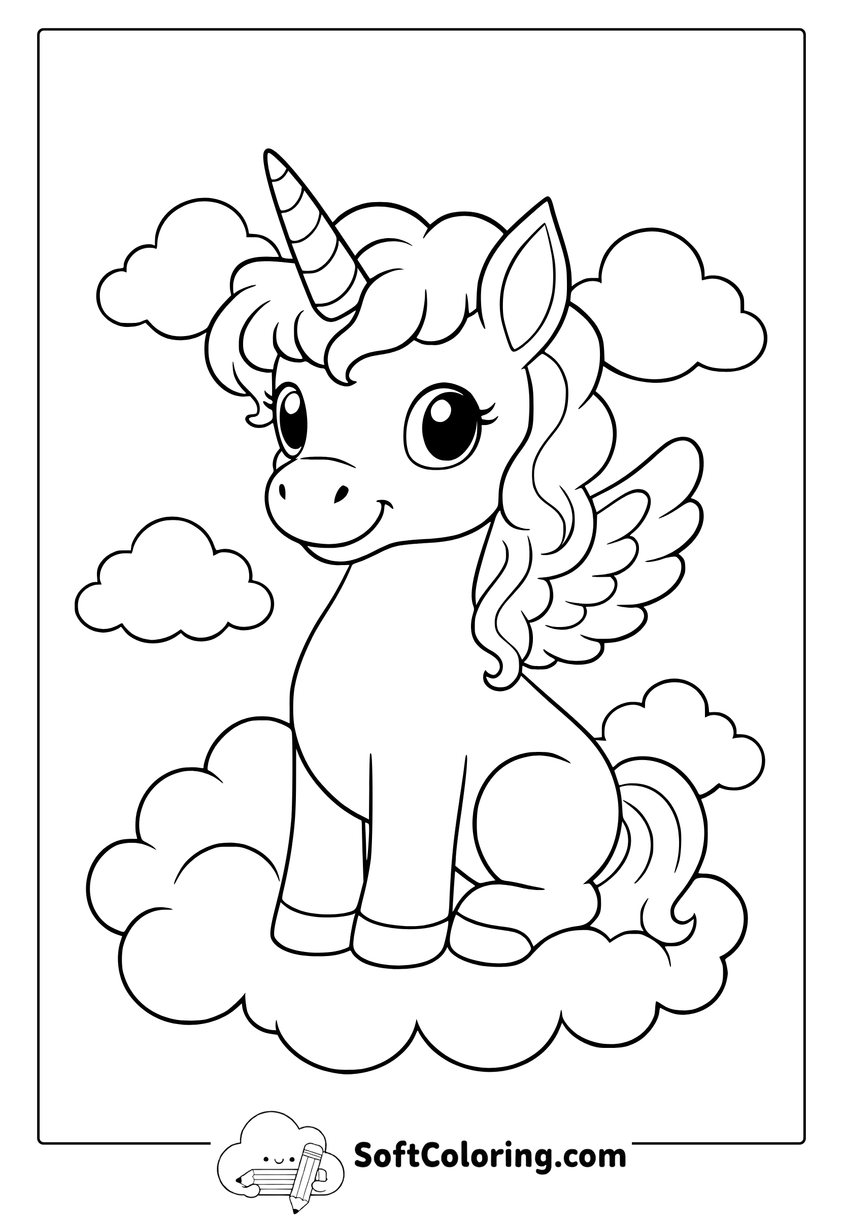 unicorn on sky coloring page