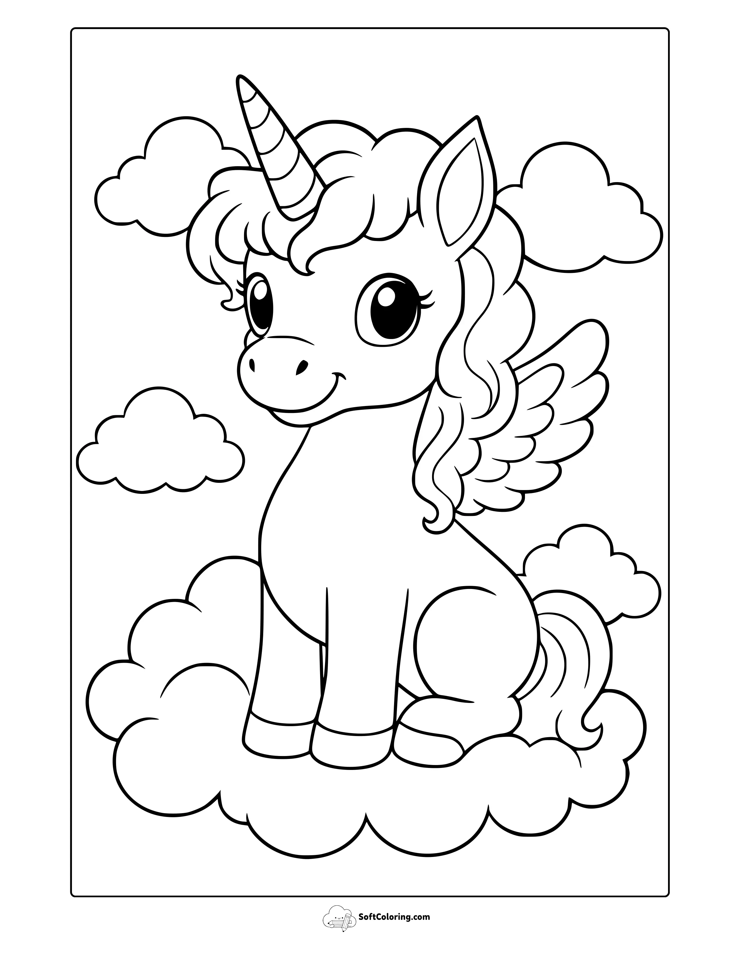 Unicorn On Sky Coloring Page