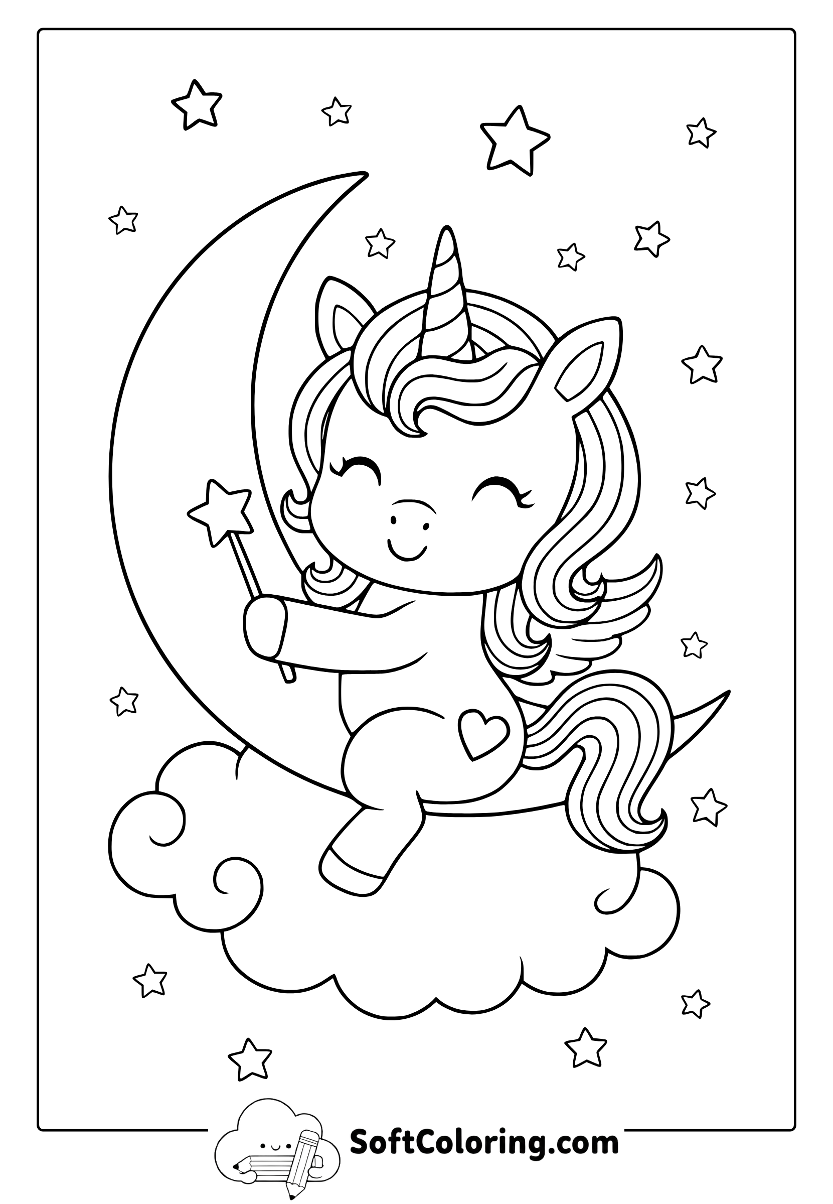unicorn on the moon coloring page