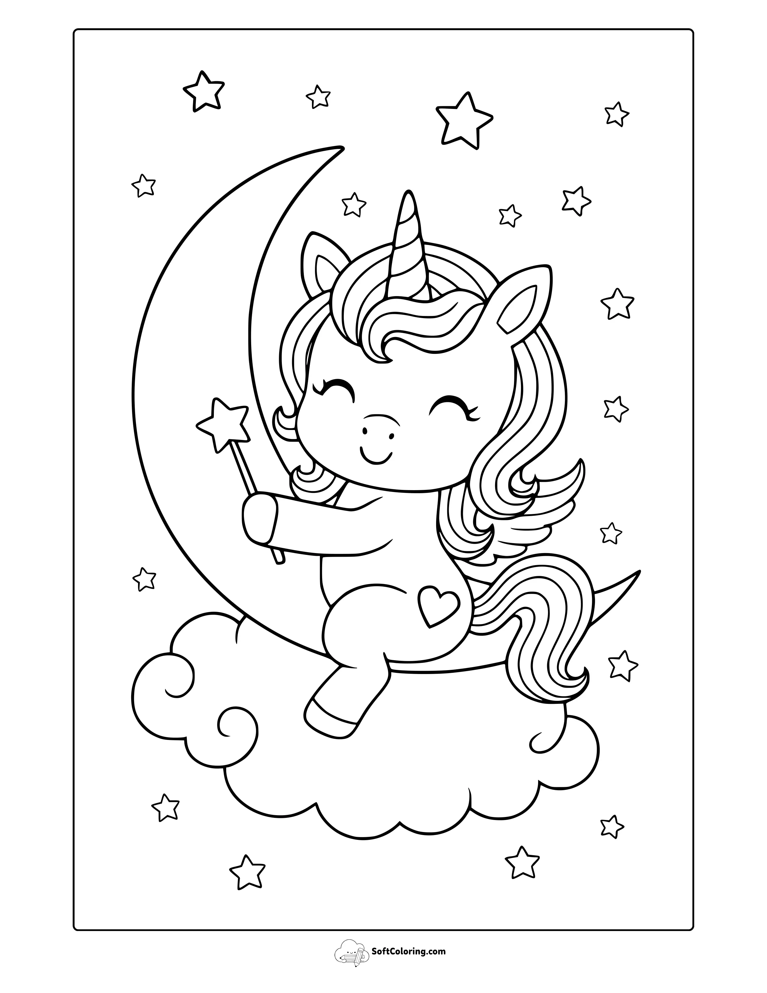 Unicorn On The Moon Coloring Page