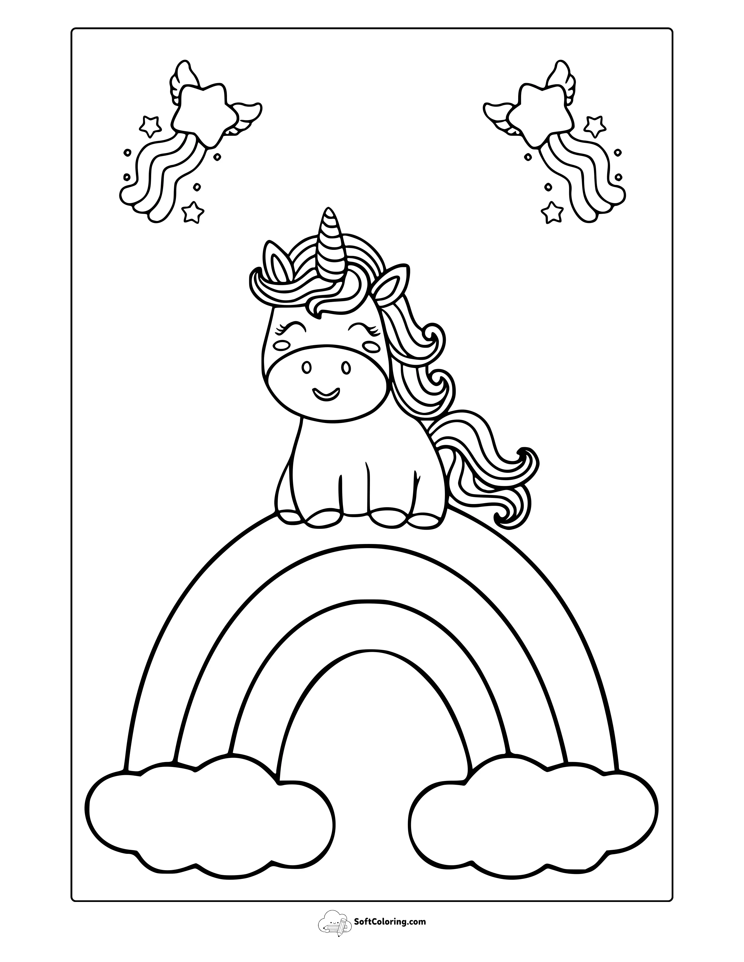 Unicorn Sitting On A Rainbow Coloring Page