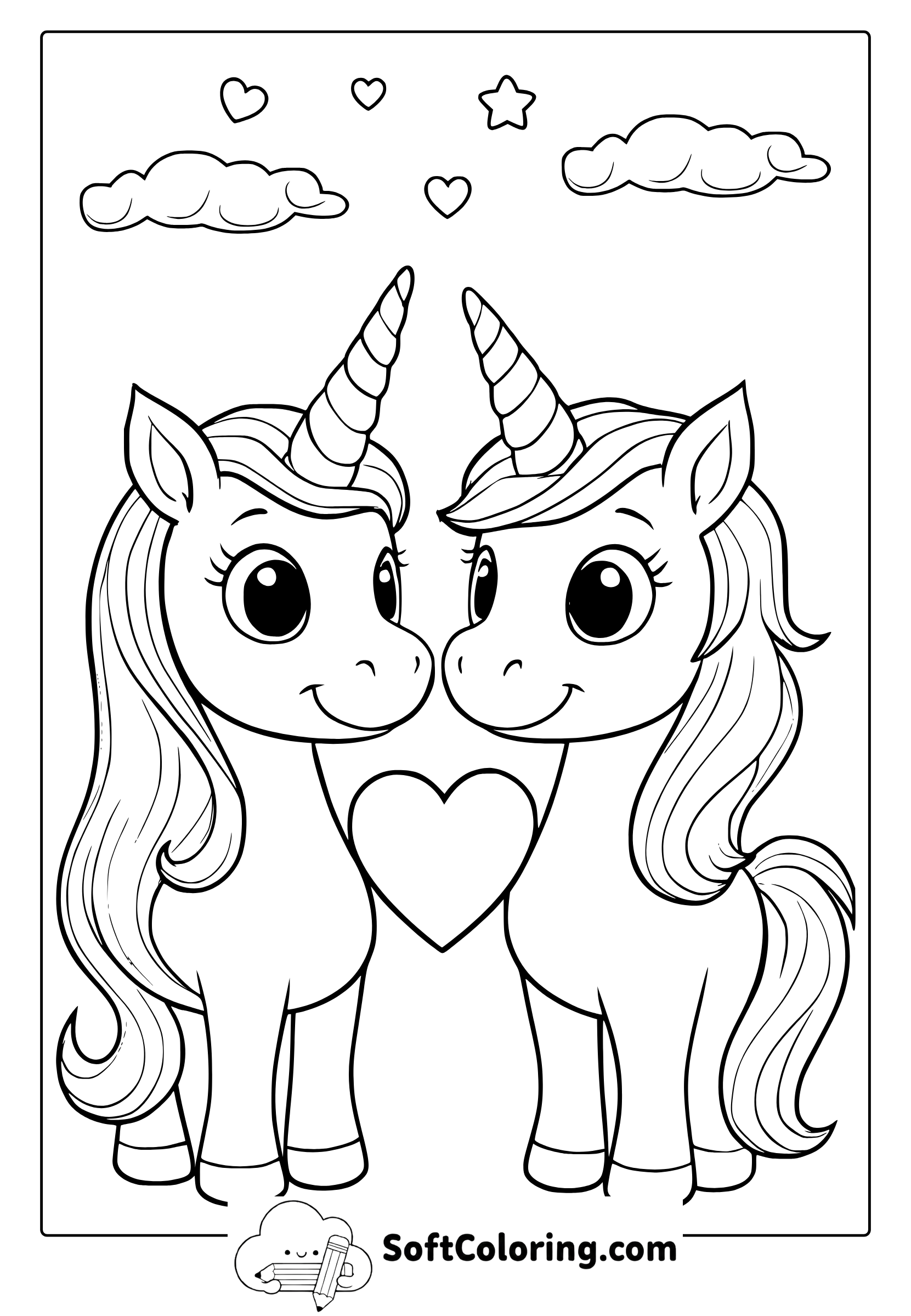 unicorn twins coloring page