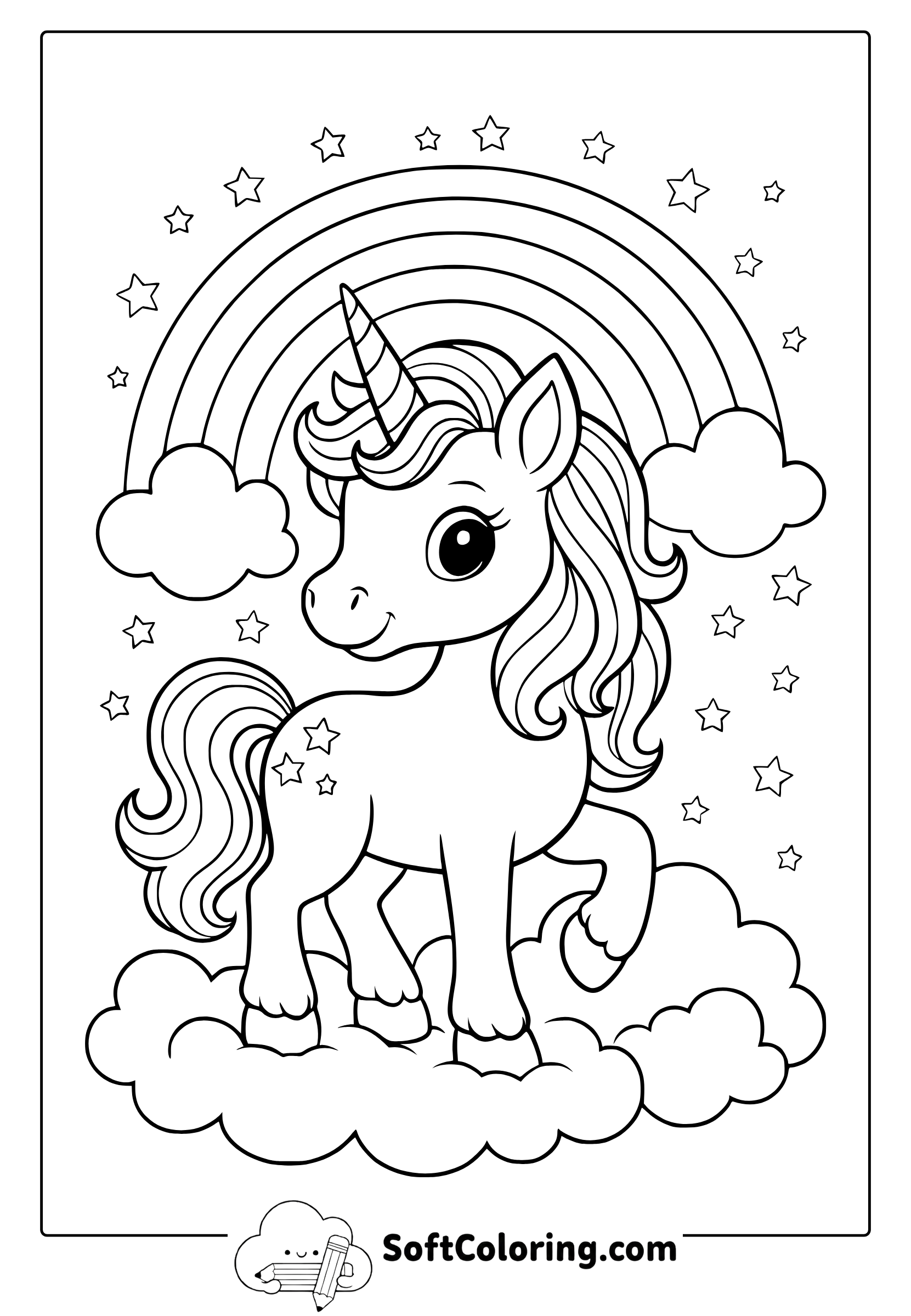 unicorn under the rainbow coloring page