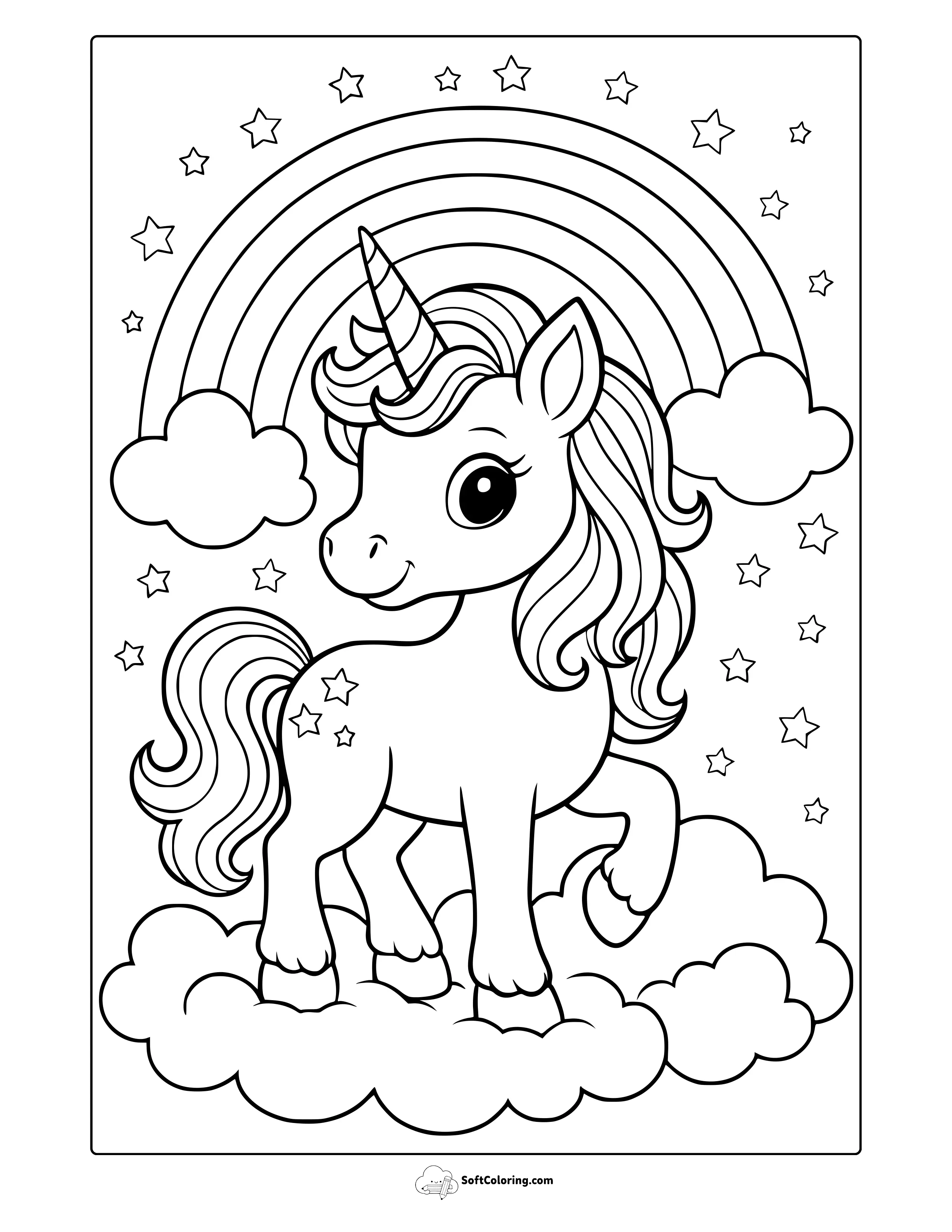Unicorn Under The Rainbow Coloring Page