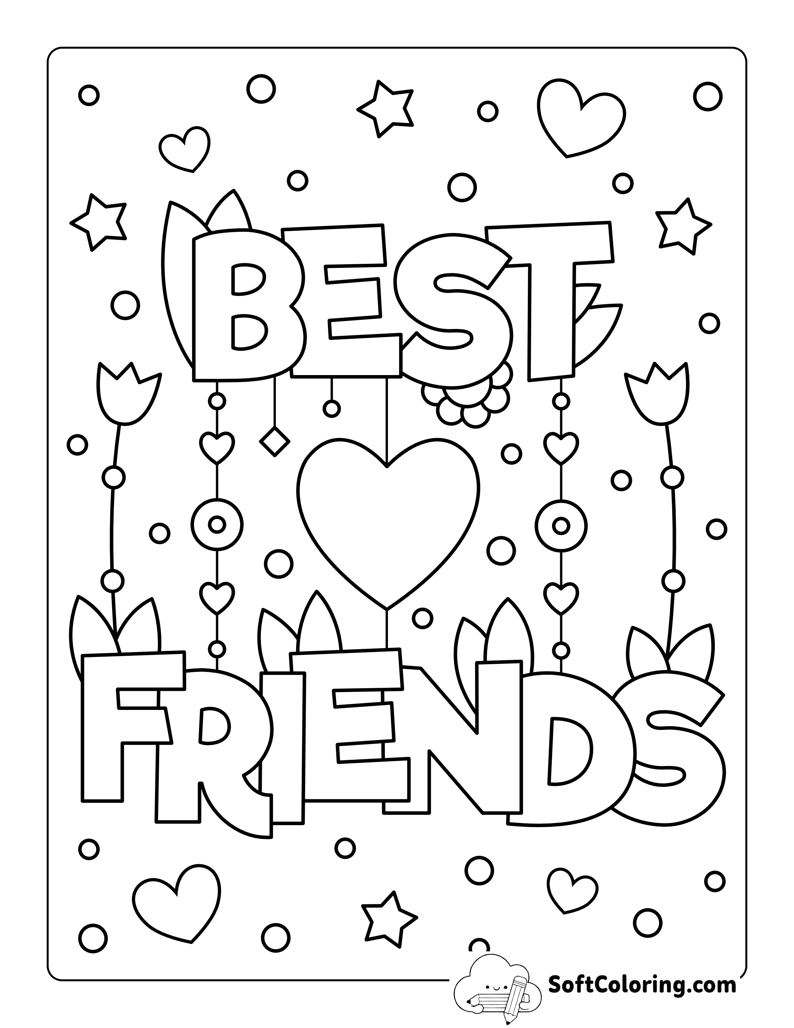 "Best Friends" Cute Poster for Teens to Color