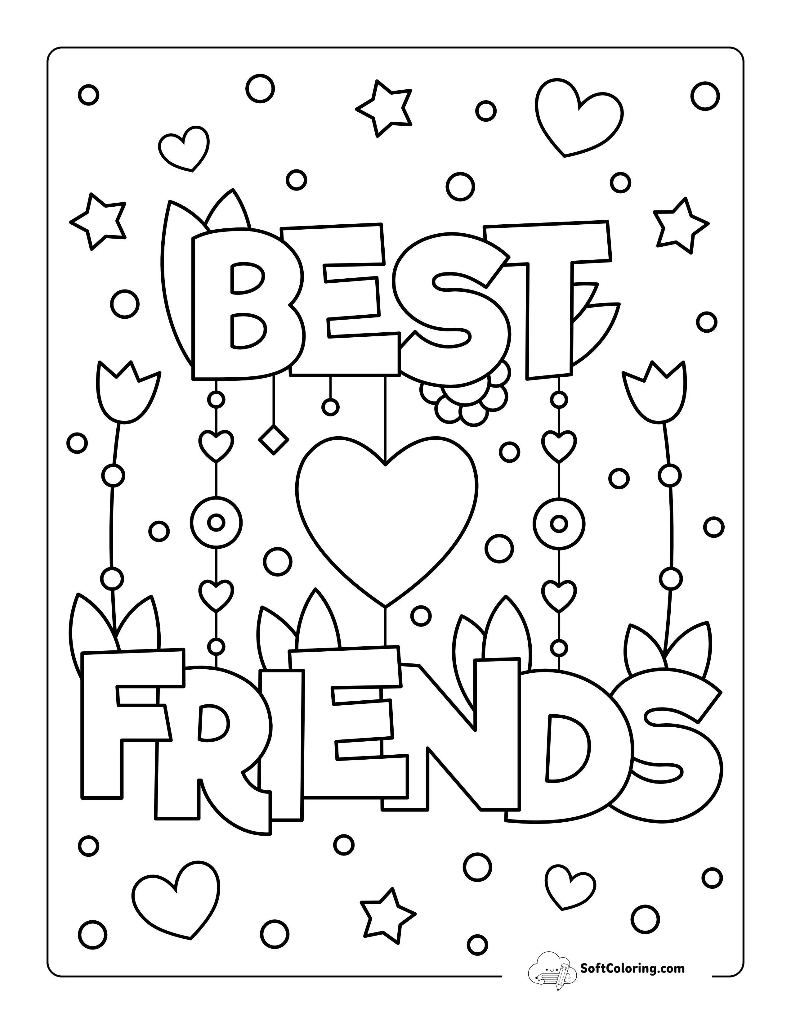 "Best Friends" Cute Poster For Teens To Color