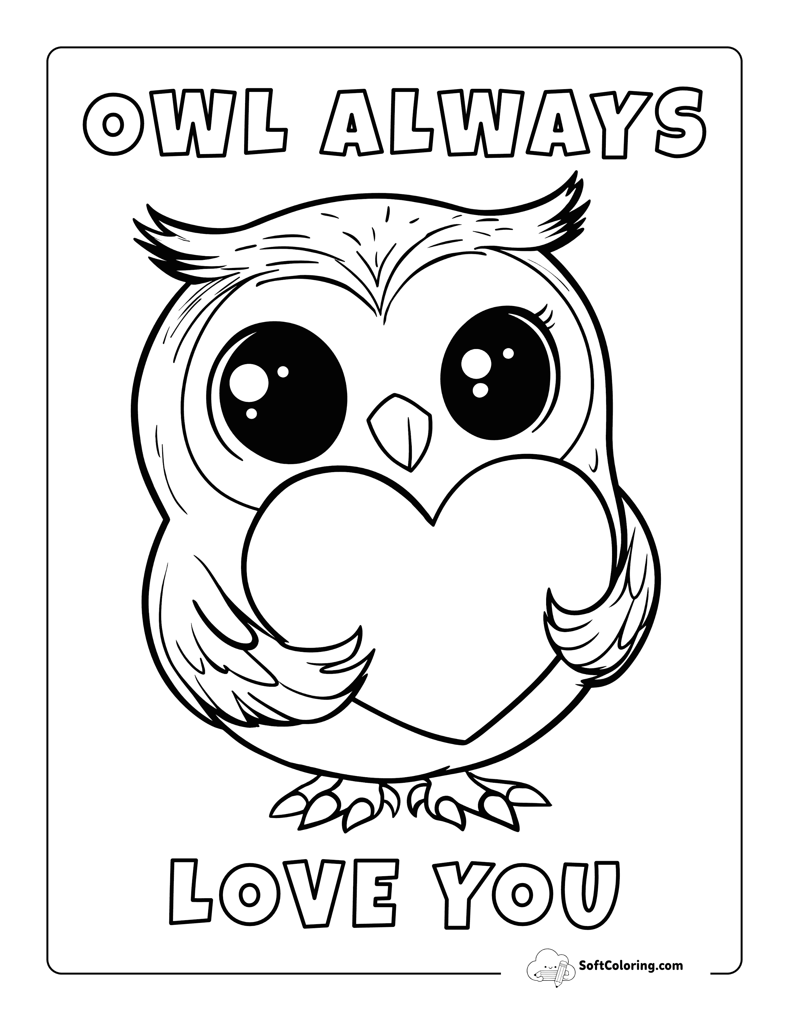 Cute Owl Valentine Coloring Page