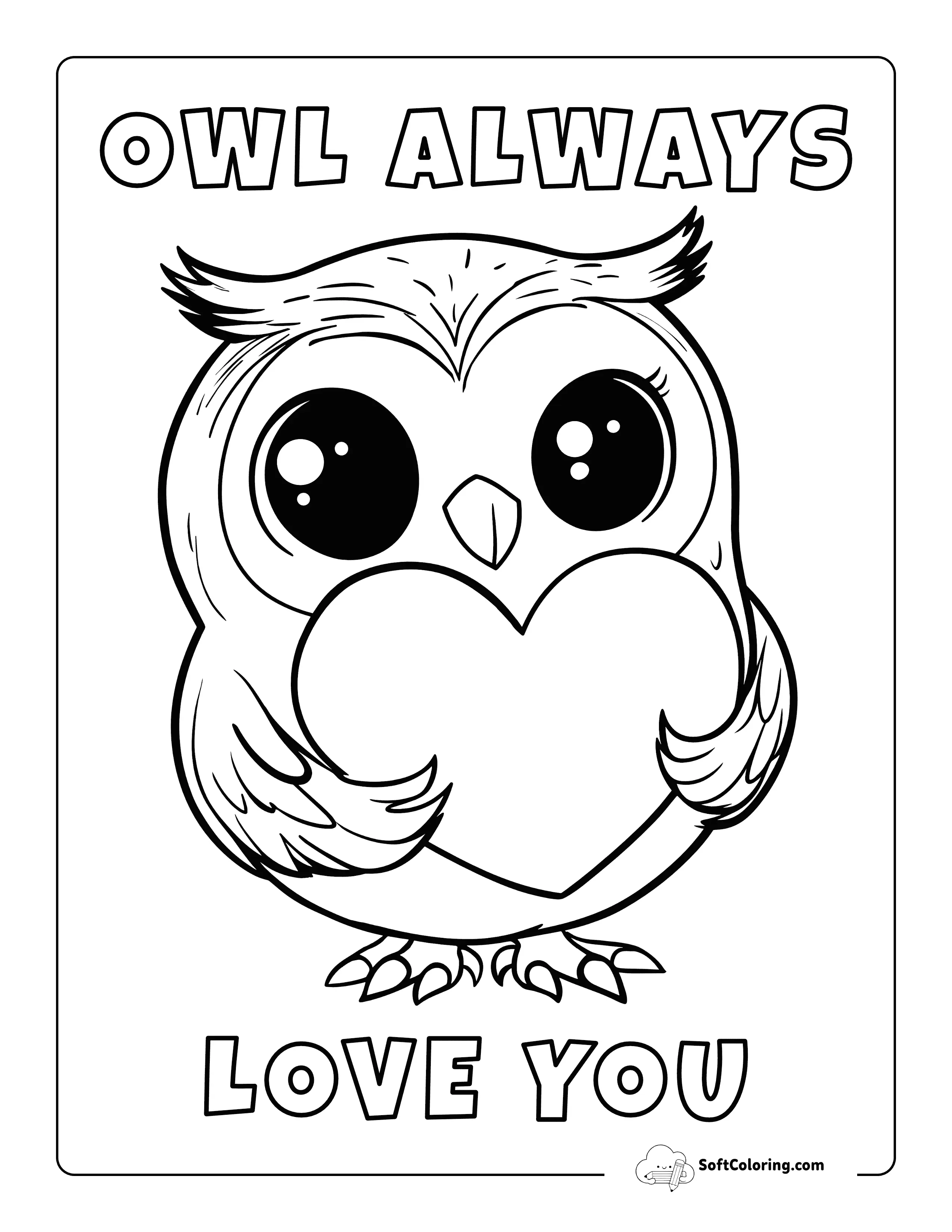 Cute Owl Valentine Coloring Page