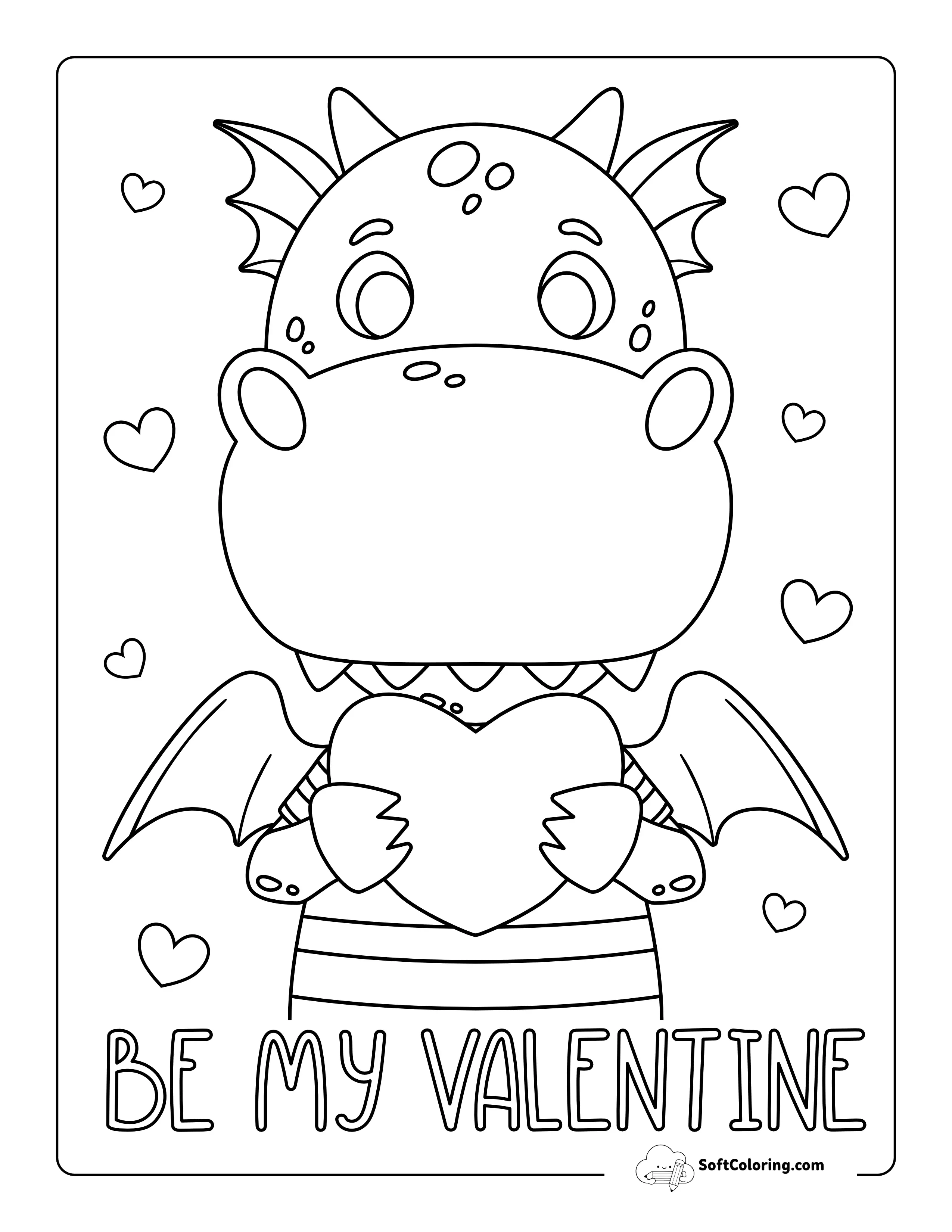 "Be My Valentine" Dragon Coloring Page