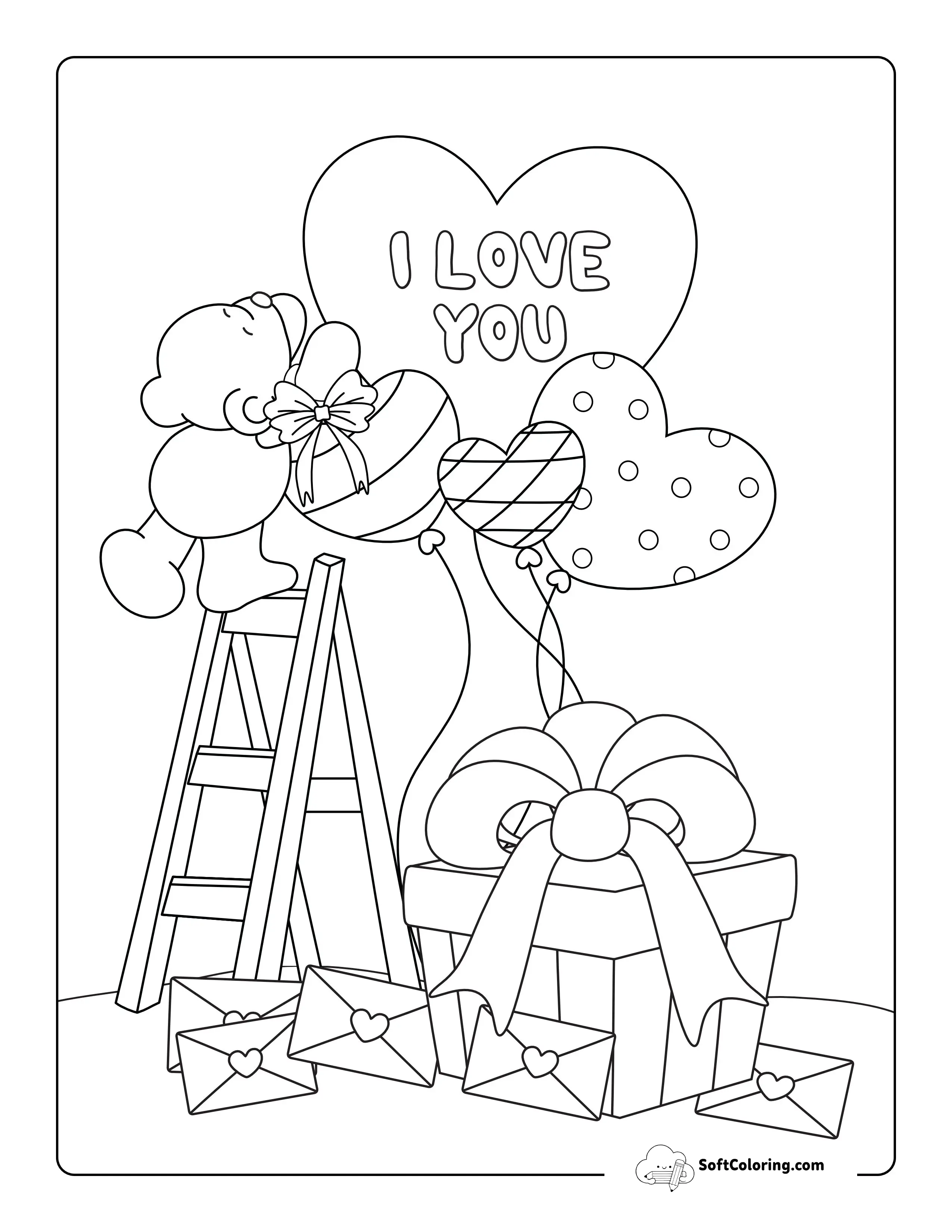 "I Love You" Cute Valentine Bear To Color