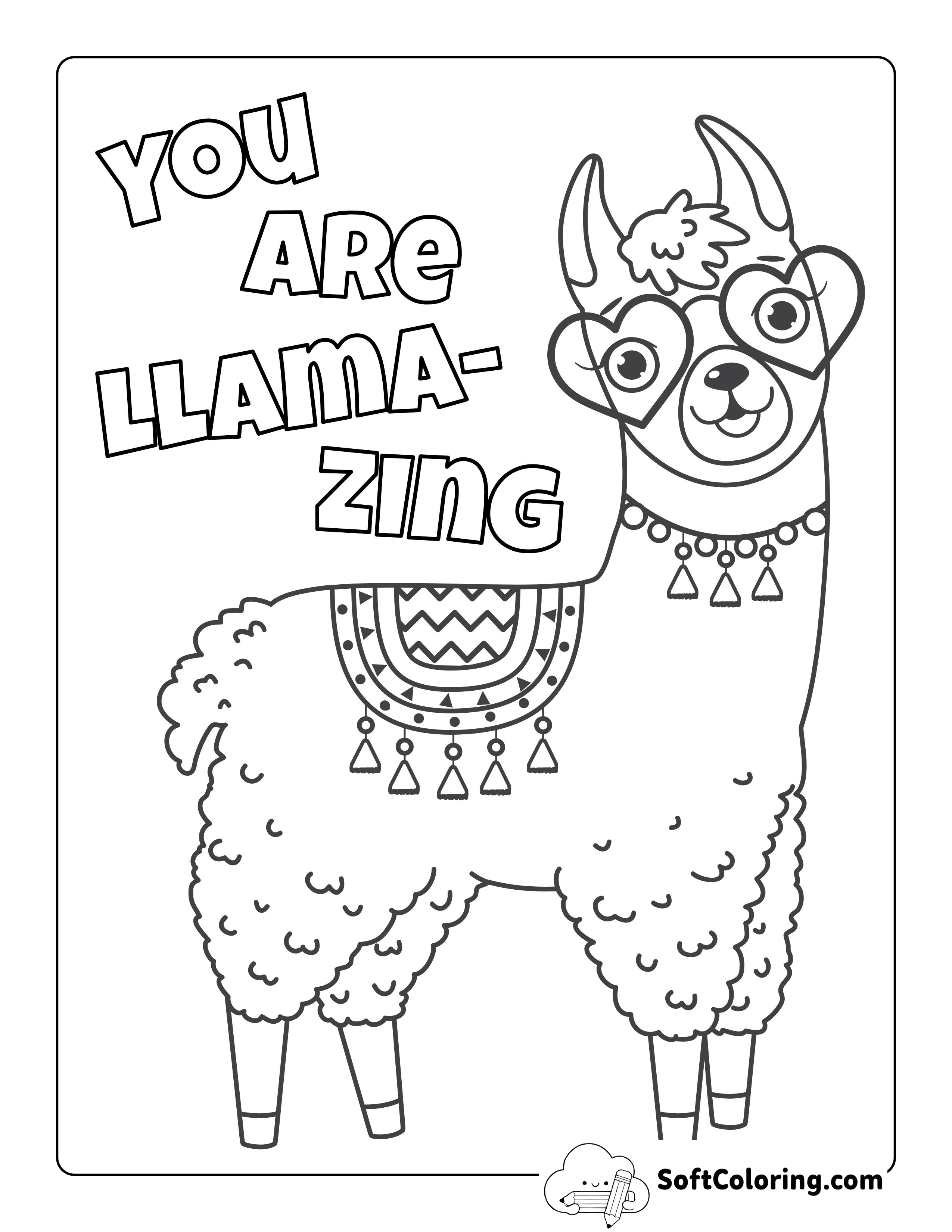 "You Are Llamazing" Valentine to Color