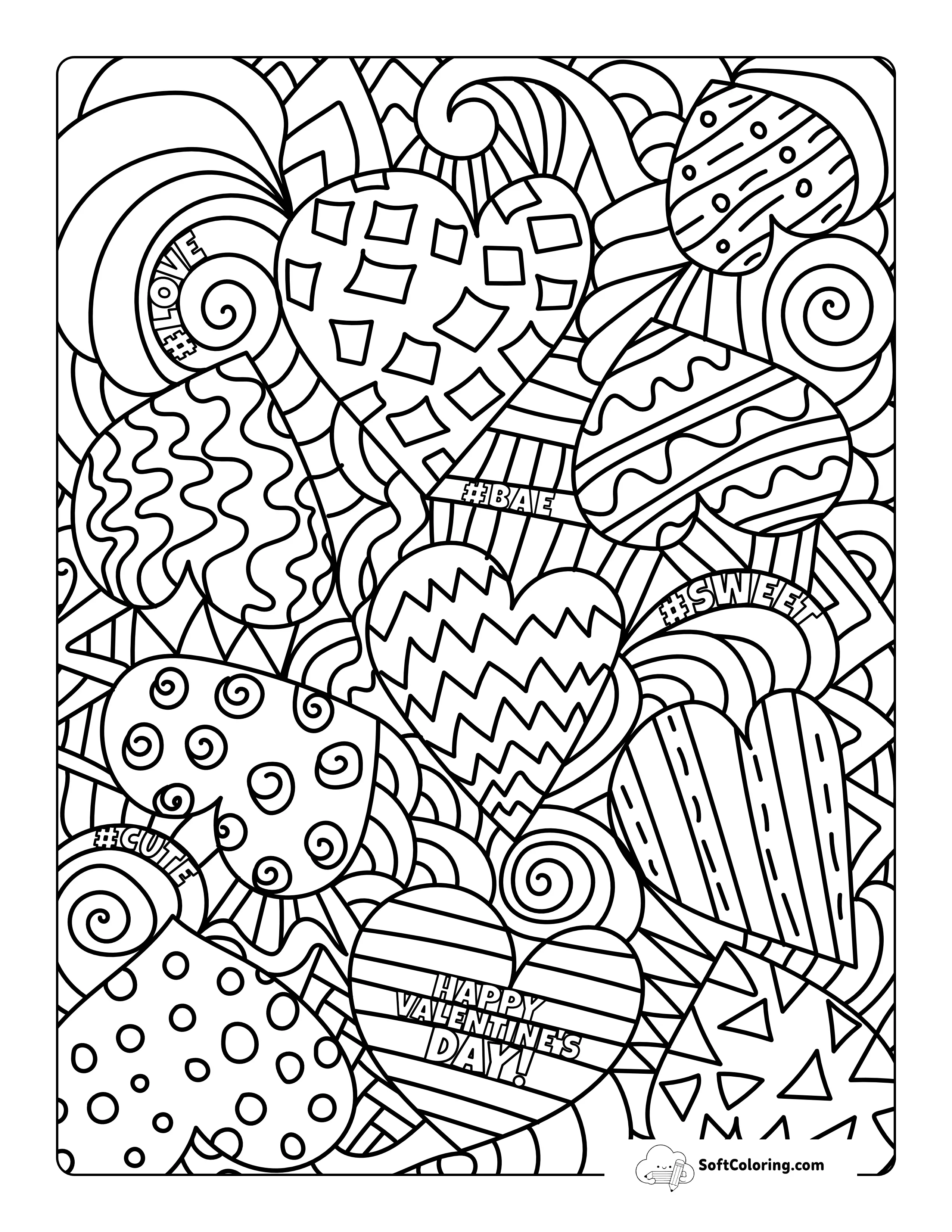 Printable Hearts Doodle For Teens