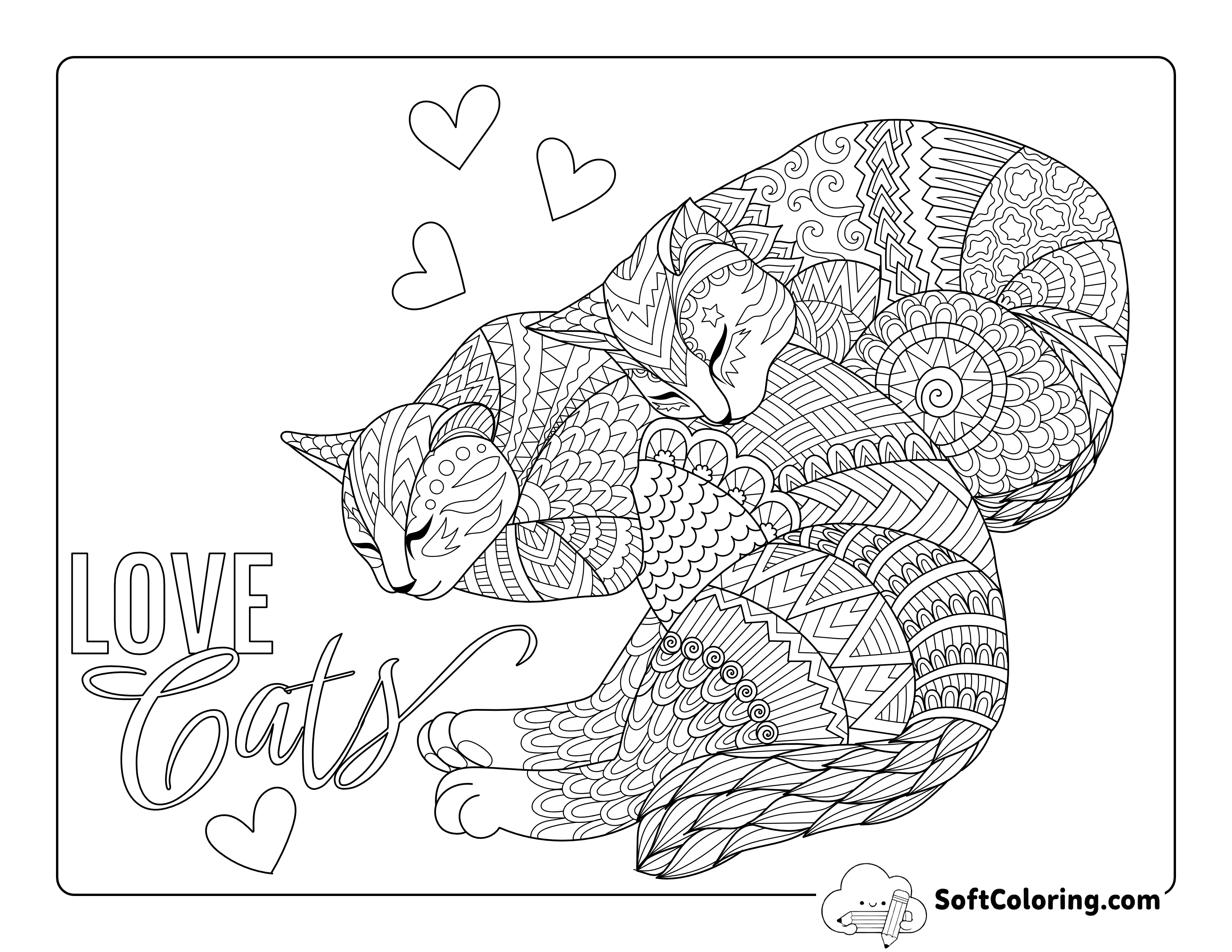Love Cats Coloring Page for Adults