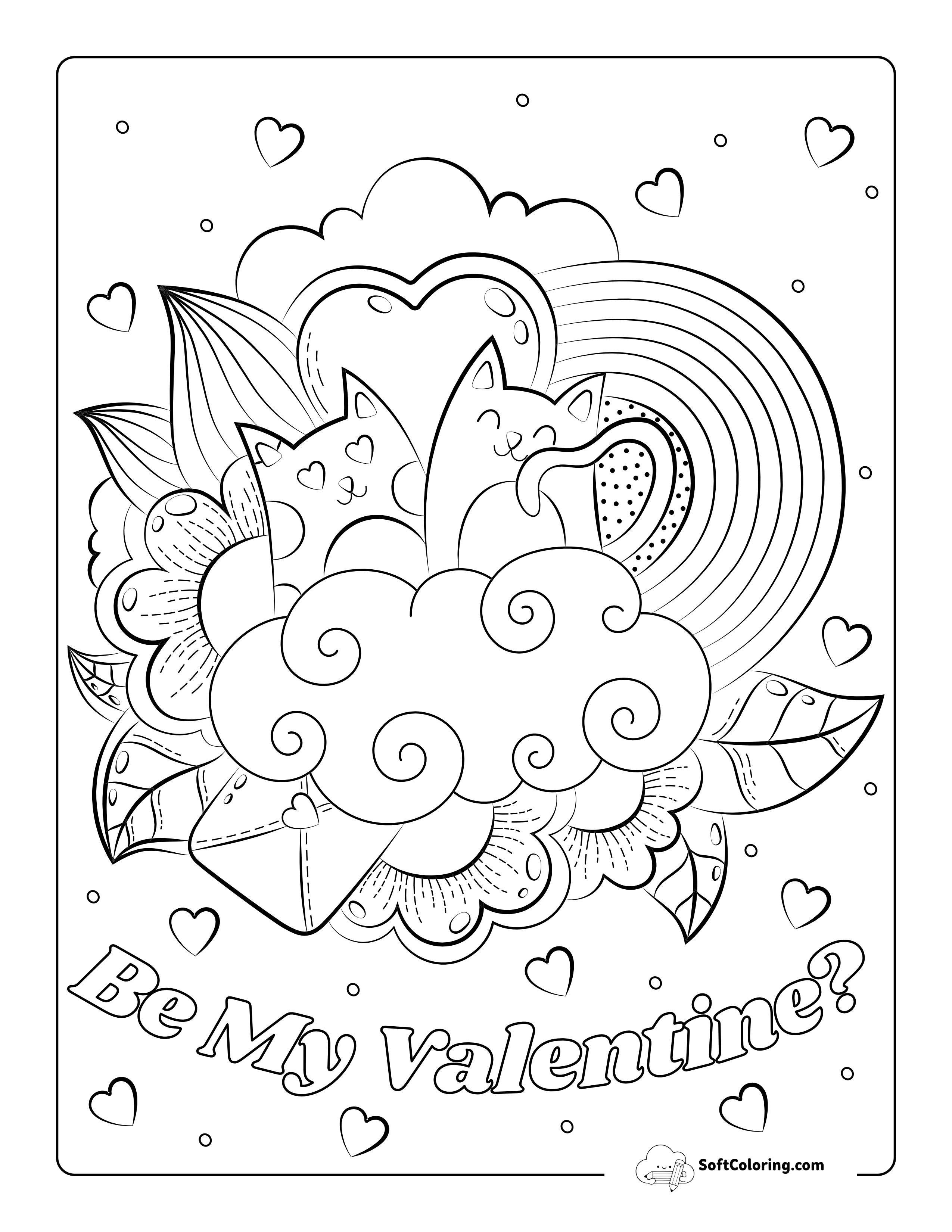 Love Cats Valentine's Day Coloring Page
