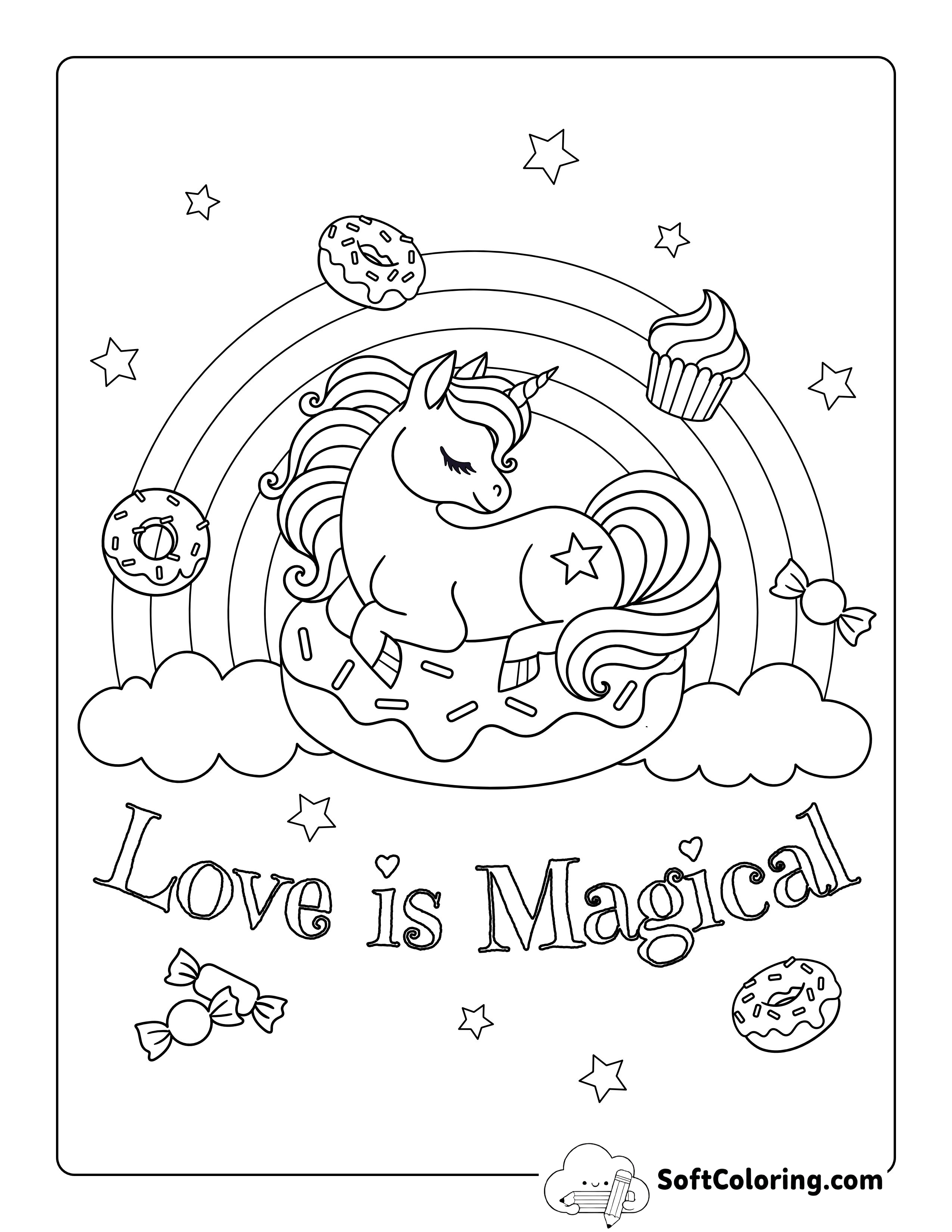 Unicorn "Love is Magical" Coloring Page