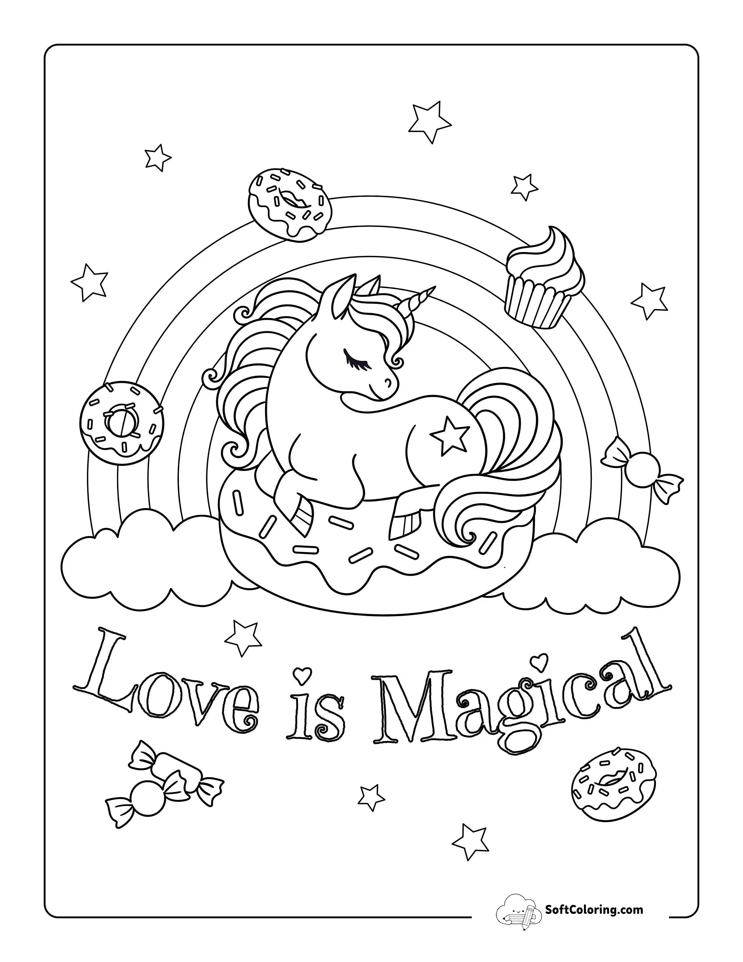 Unicorn "Love Is Magical" Coloring Page
