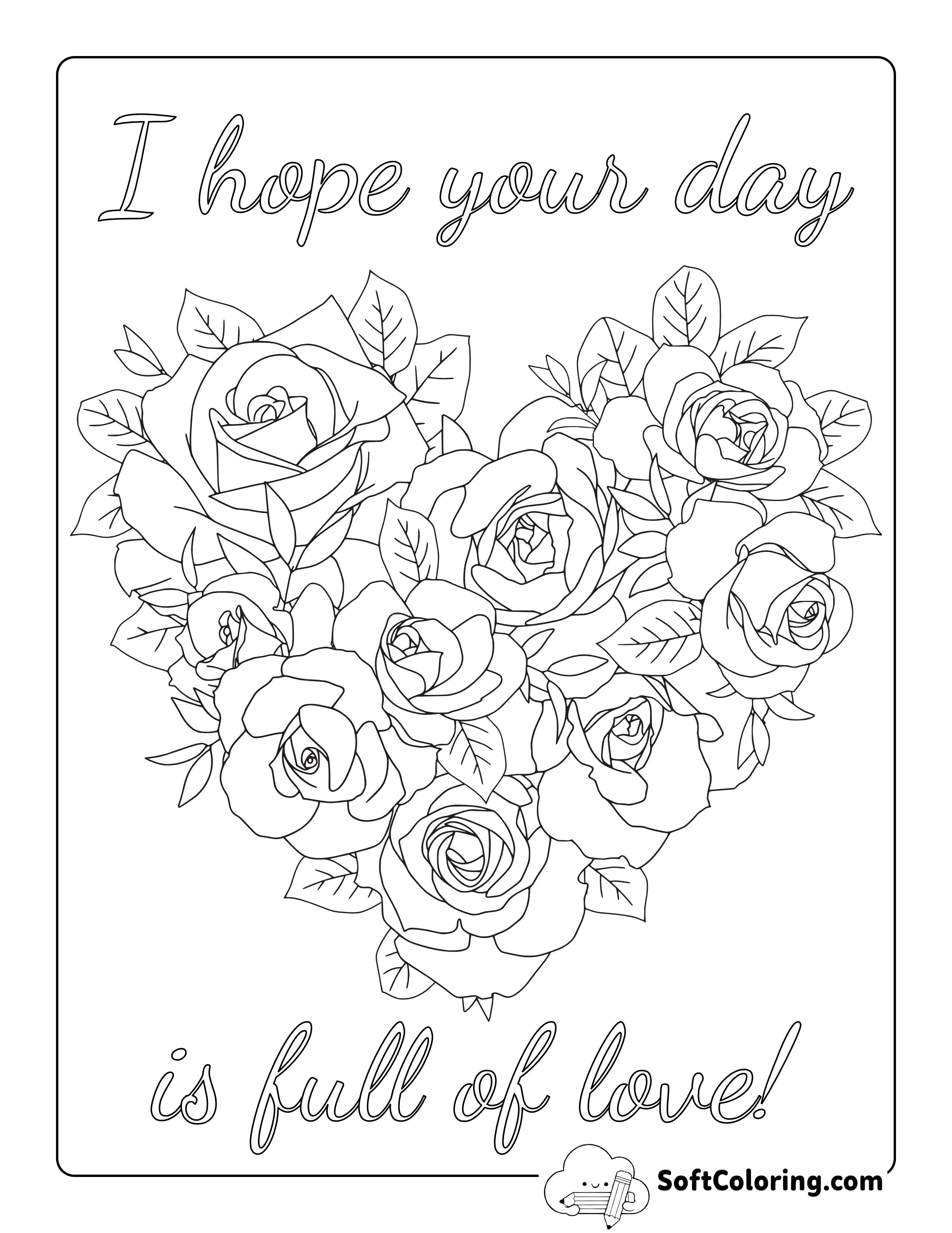 Heart-shaped Roses Coloring Sheet