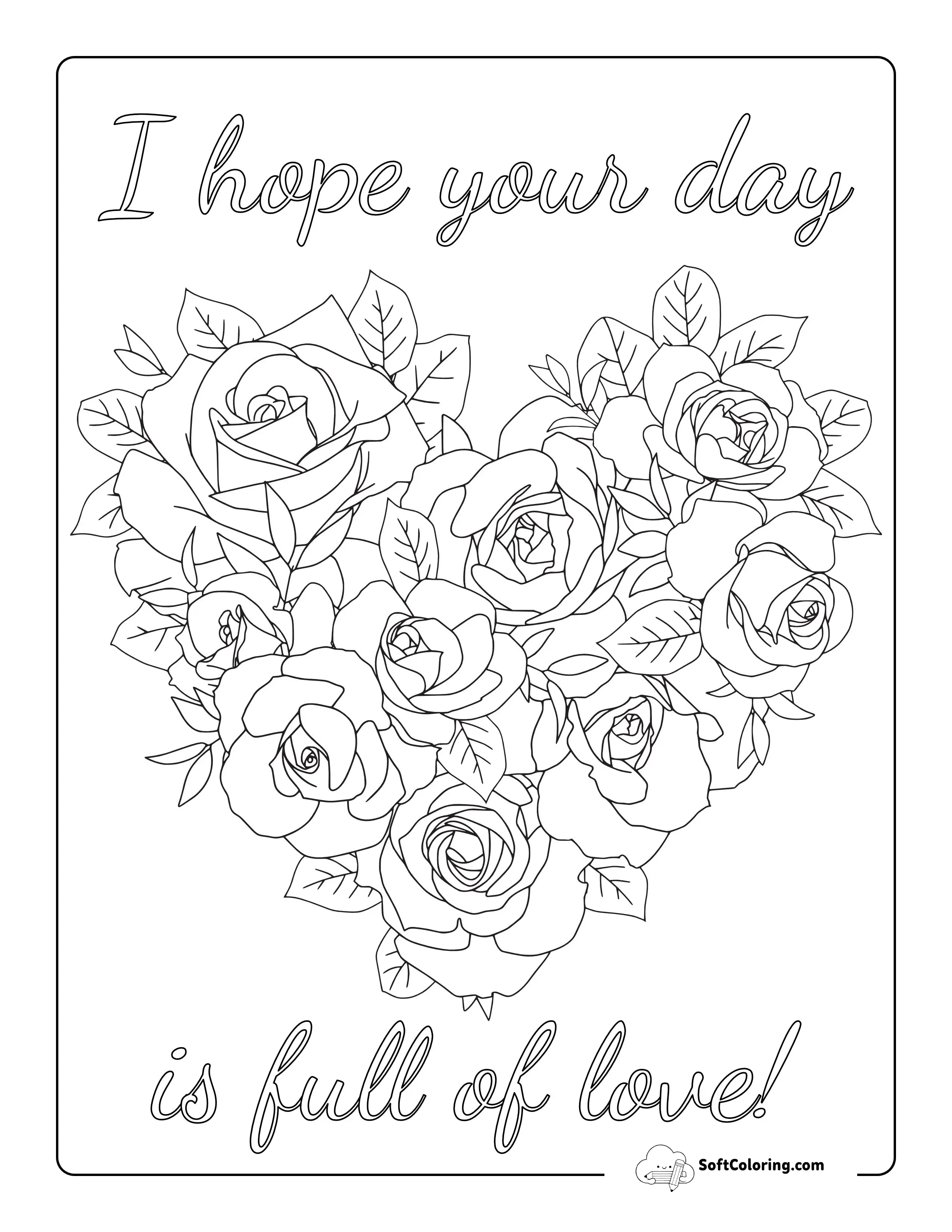 Heart-Shaped Roses Coloring Sheet