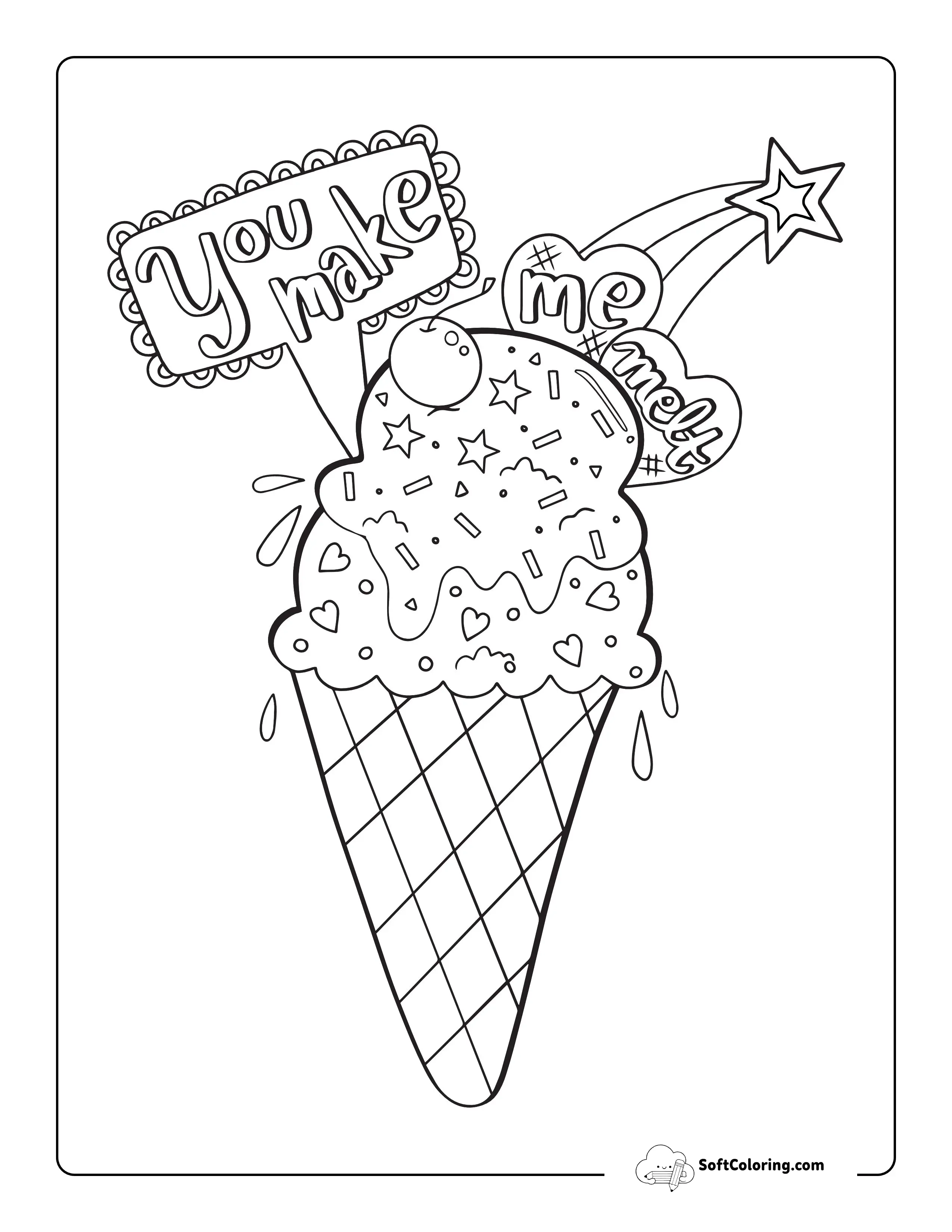 Ice Cream Valentine's Day Coloring Sheet