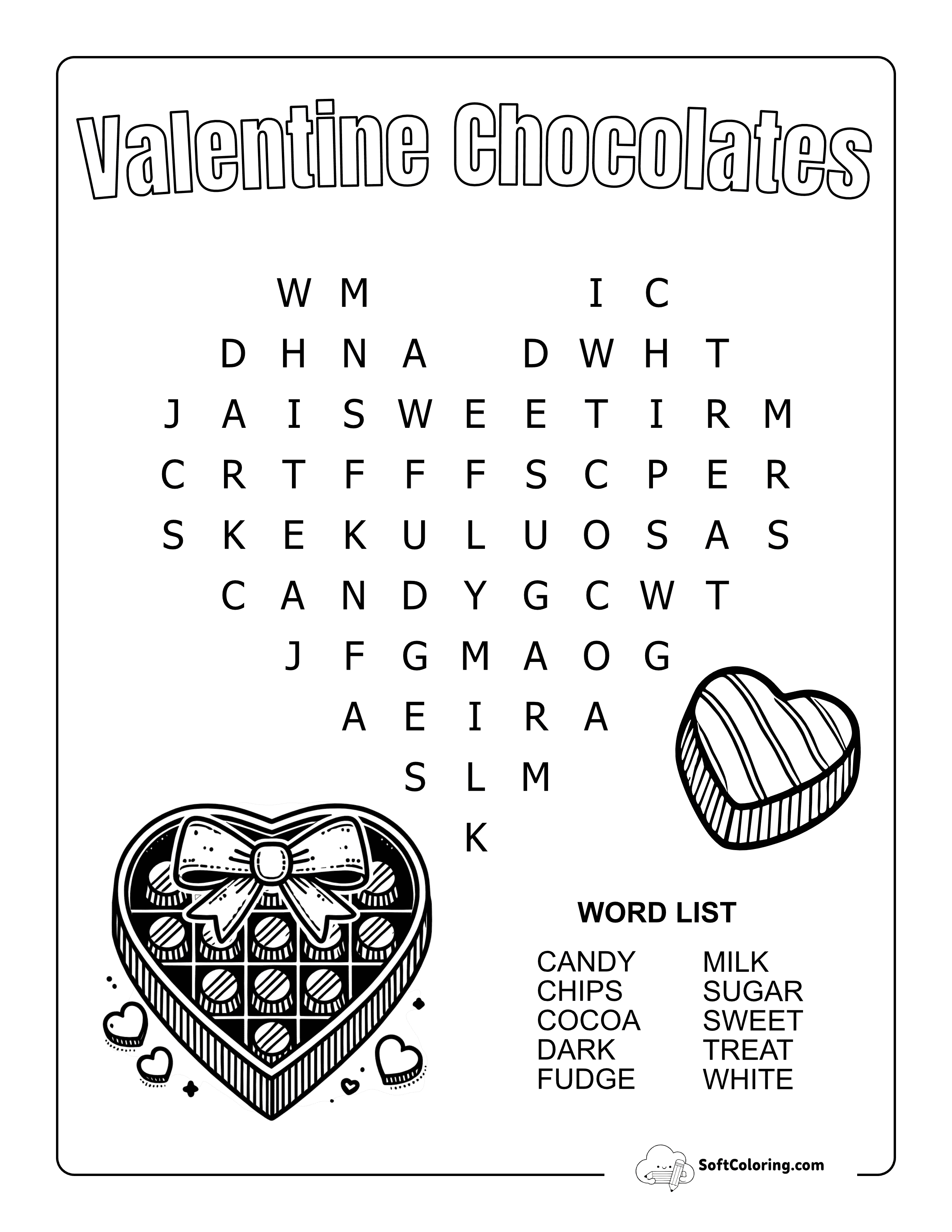 Easy Valentine's Chocolates Word Search