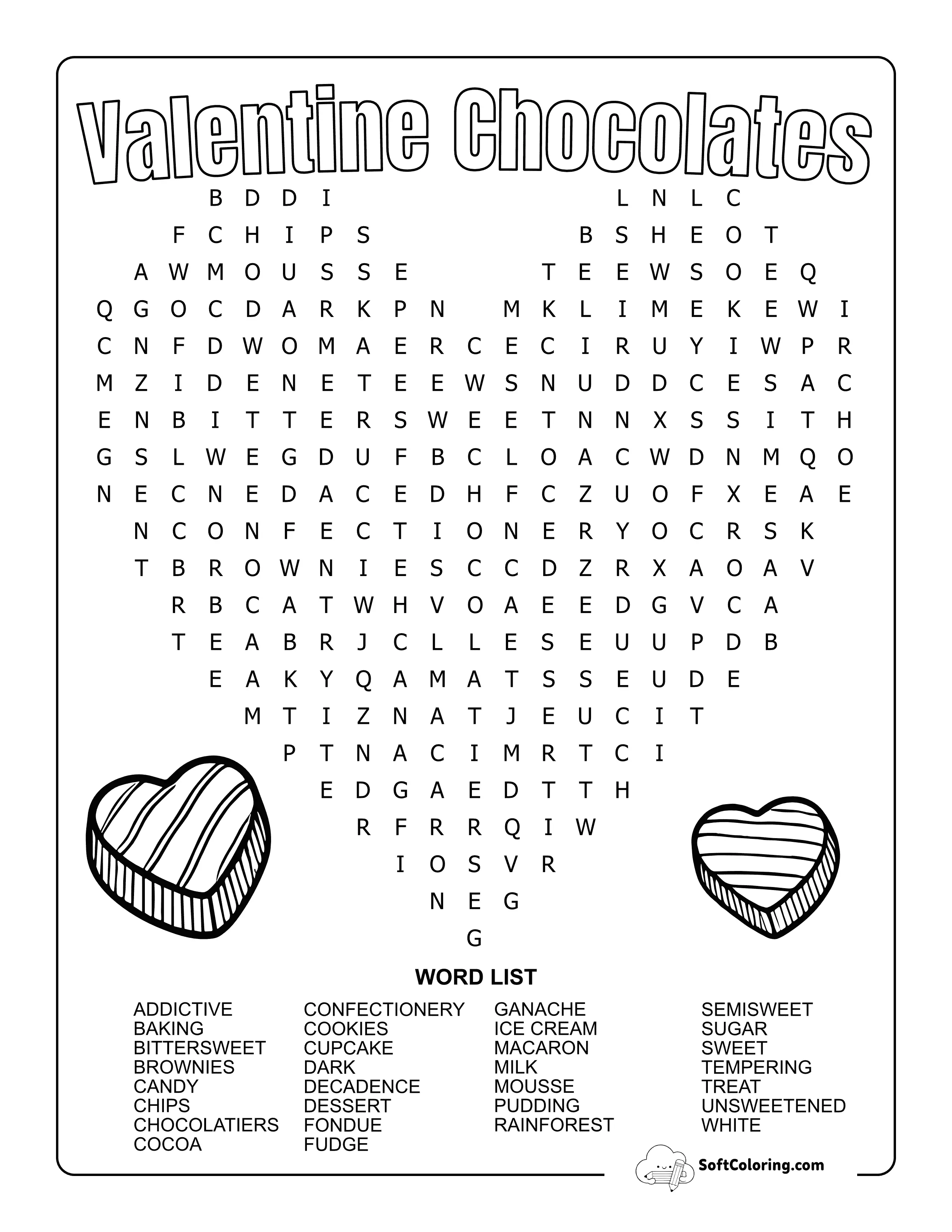 Hard Valentine's Chocolates Word Search