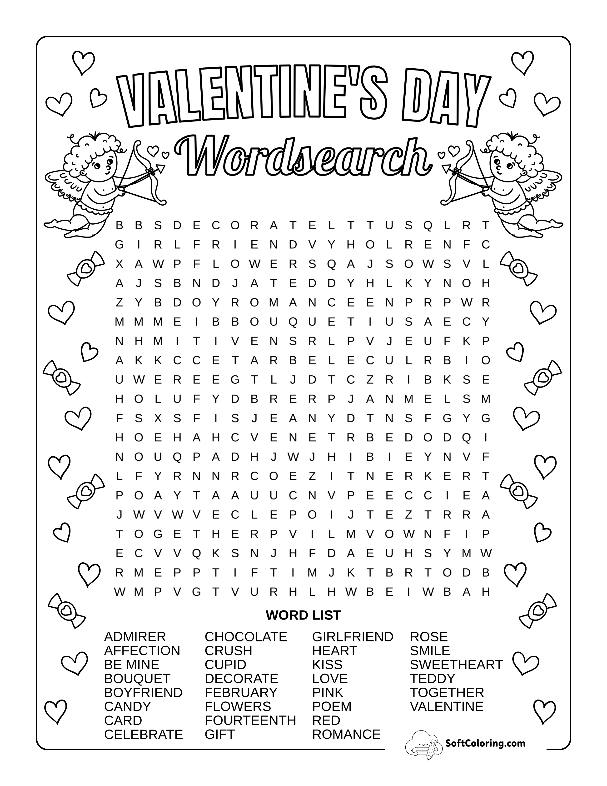 Hard Valentine's Day Word Search