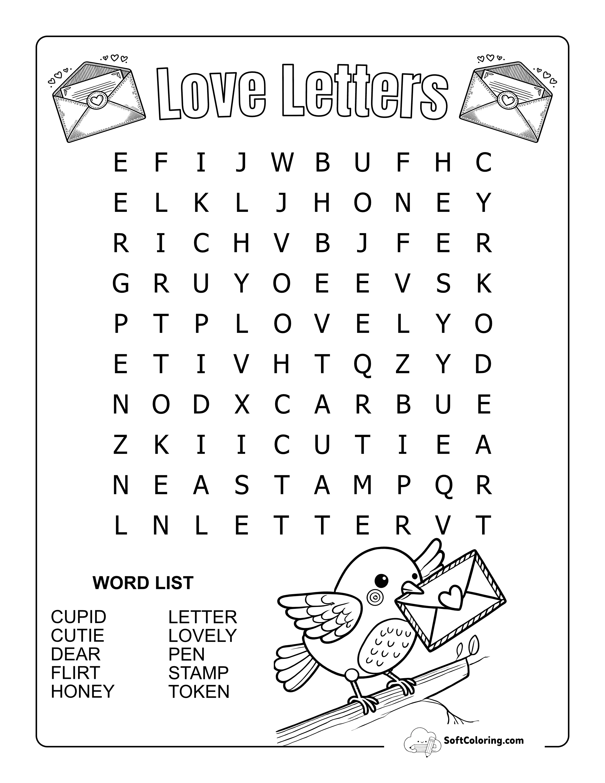 Easy Love Letters Word Search