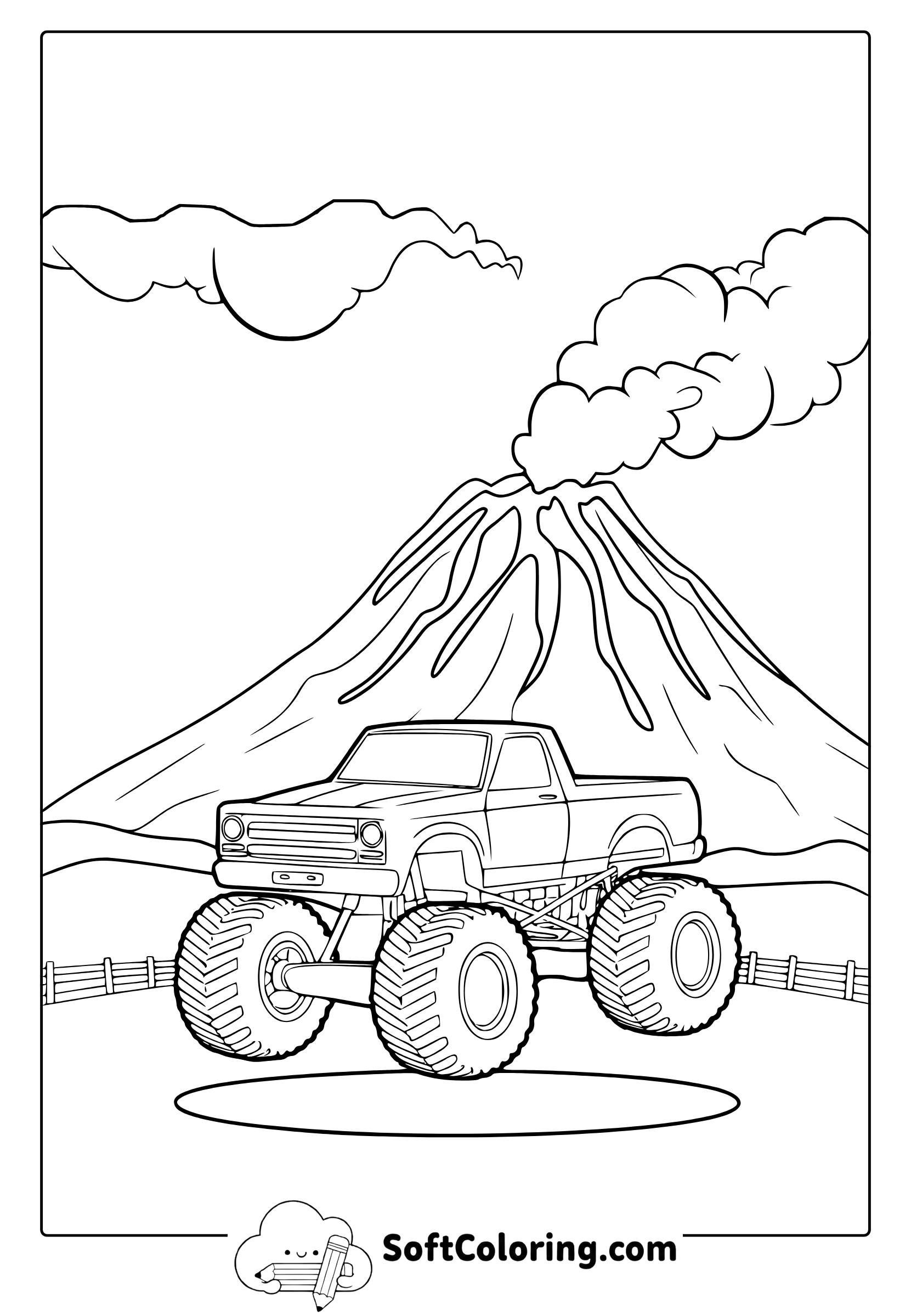 volcano monster truck coloring page