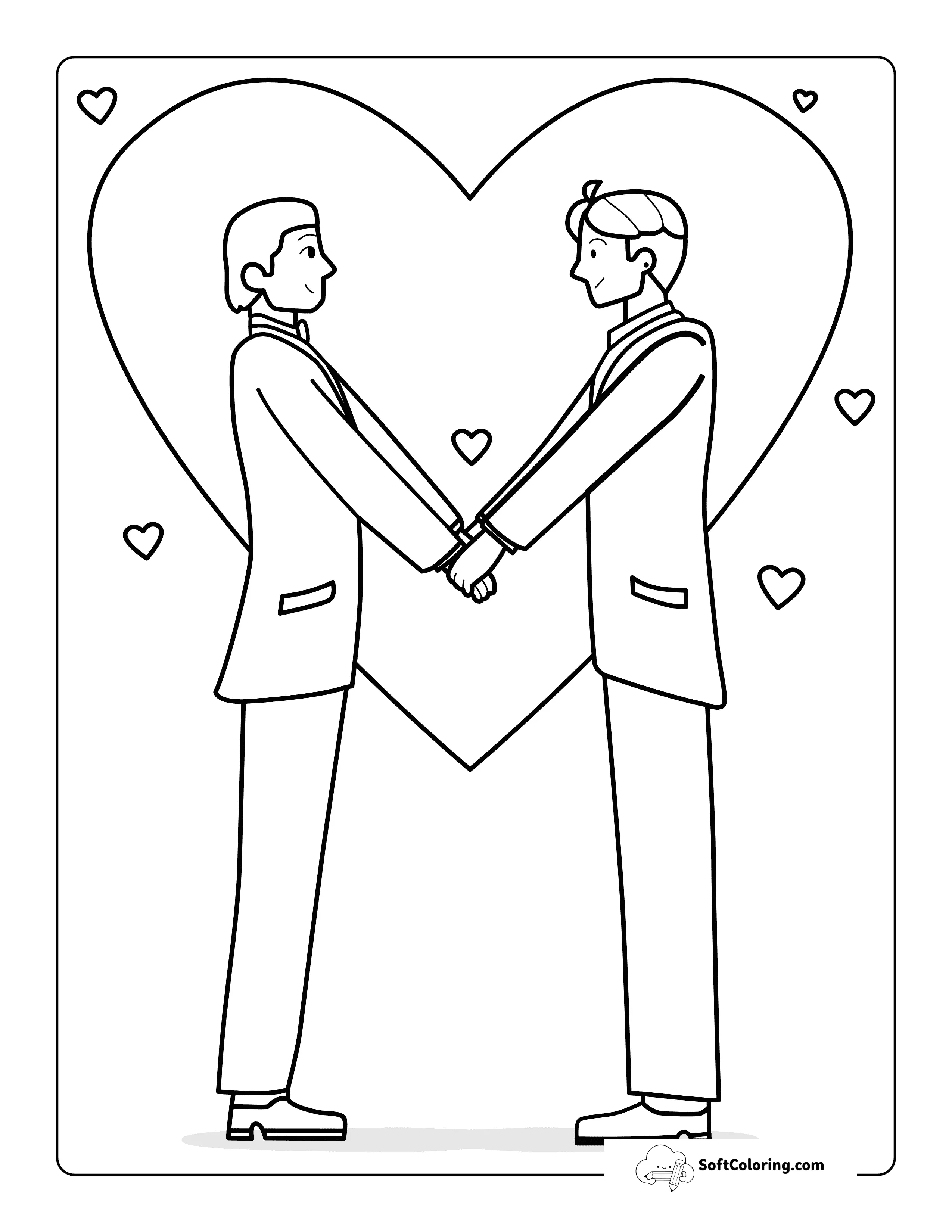 Cute Gay Wedding Couple Holding Hands To Color