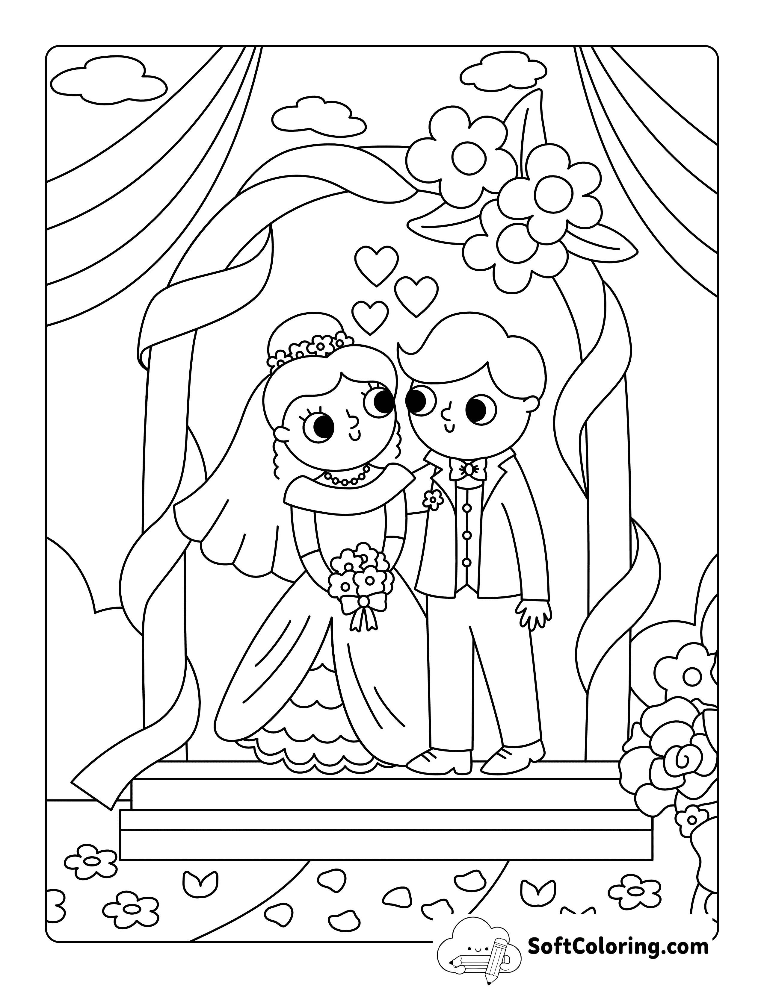 Cute Bride and Groom at the Altar Wedding Printable for Kids
