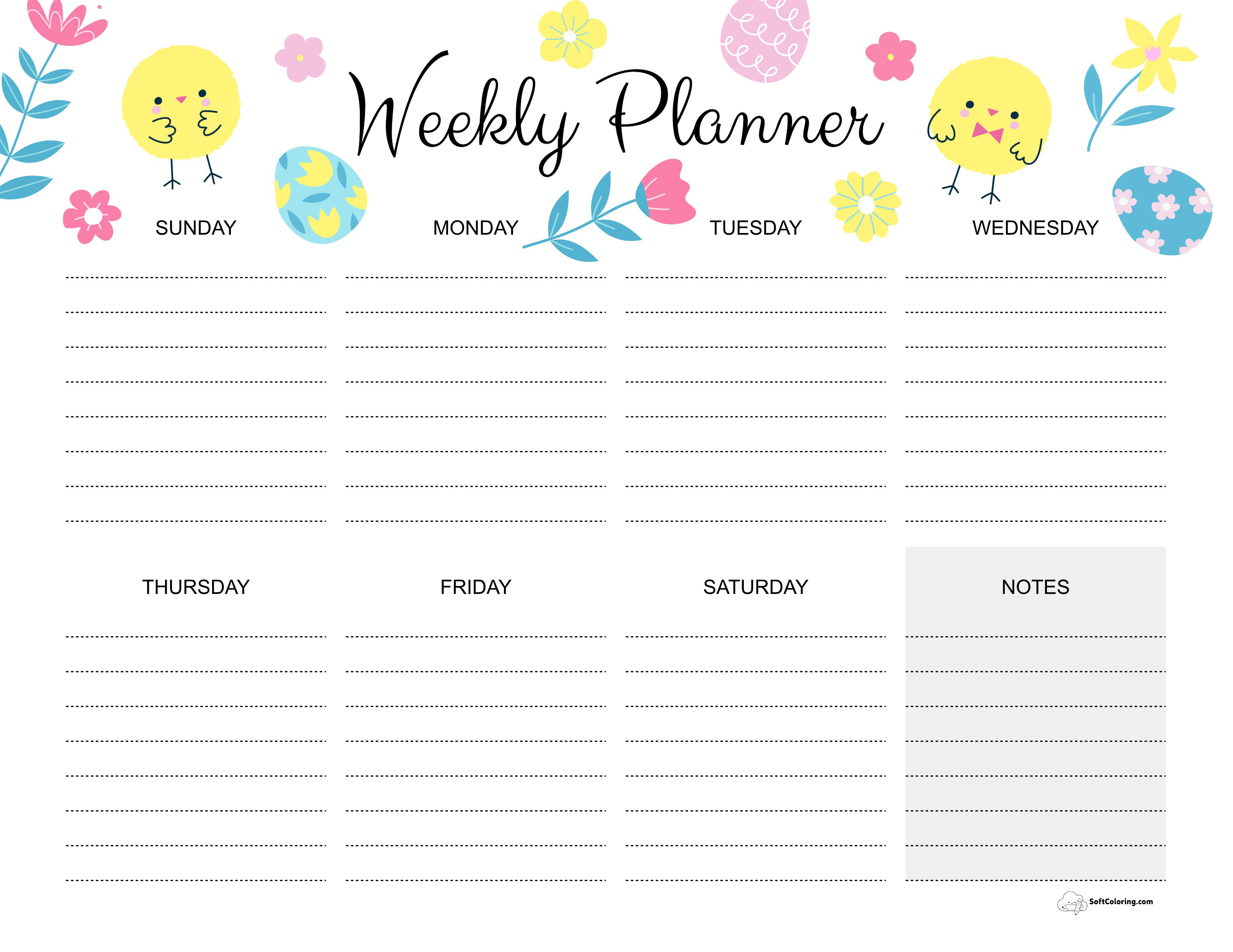 Cute Easter Weekly Calendar Template