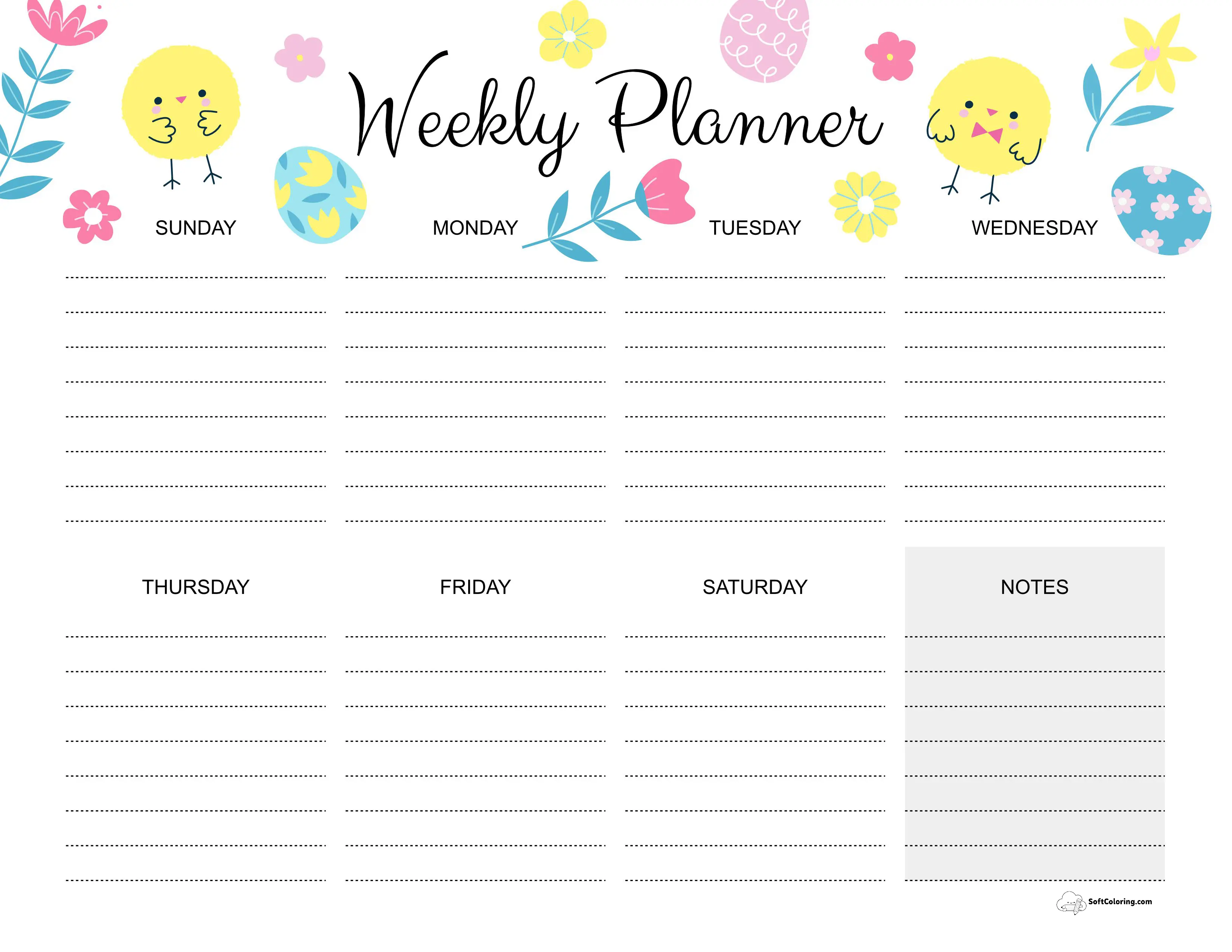 Cute Easter Weekly Calendar Template