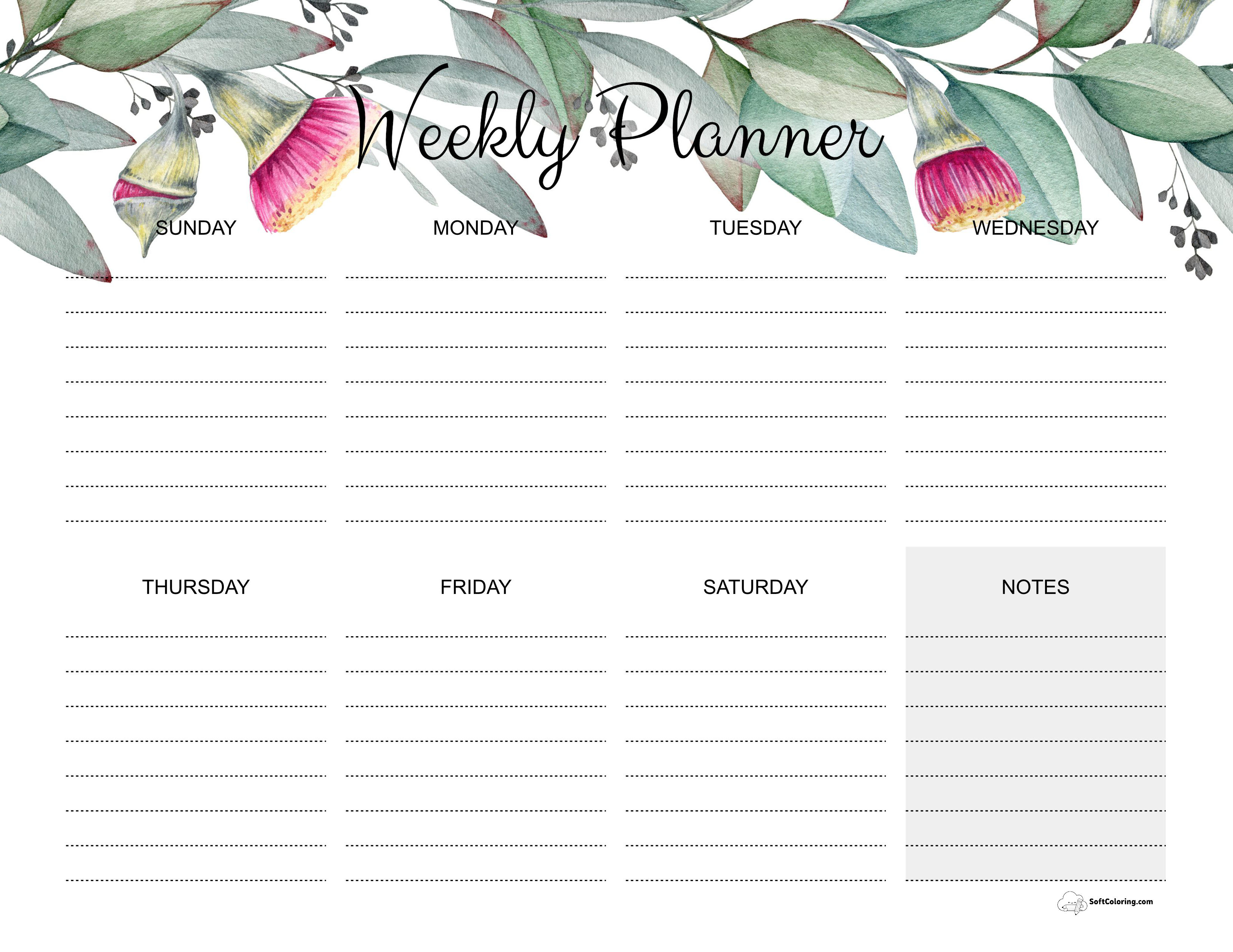Eucalyptus Weekly Planner Printable Template