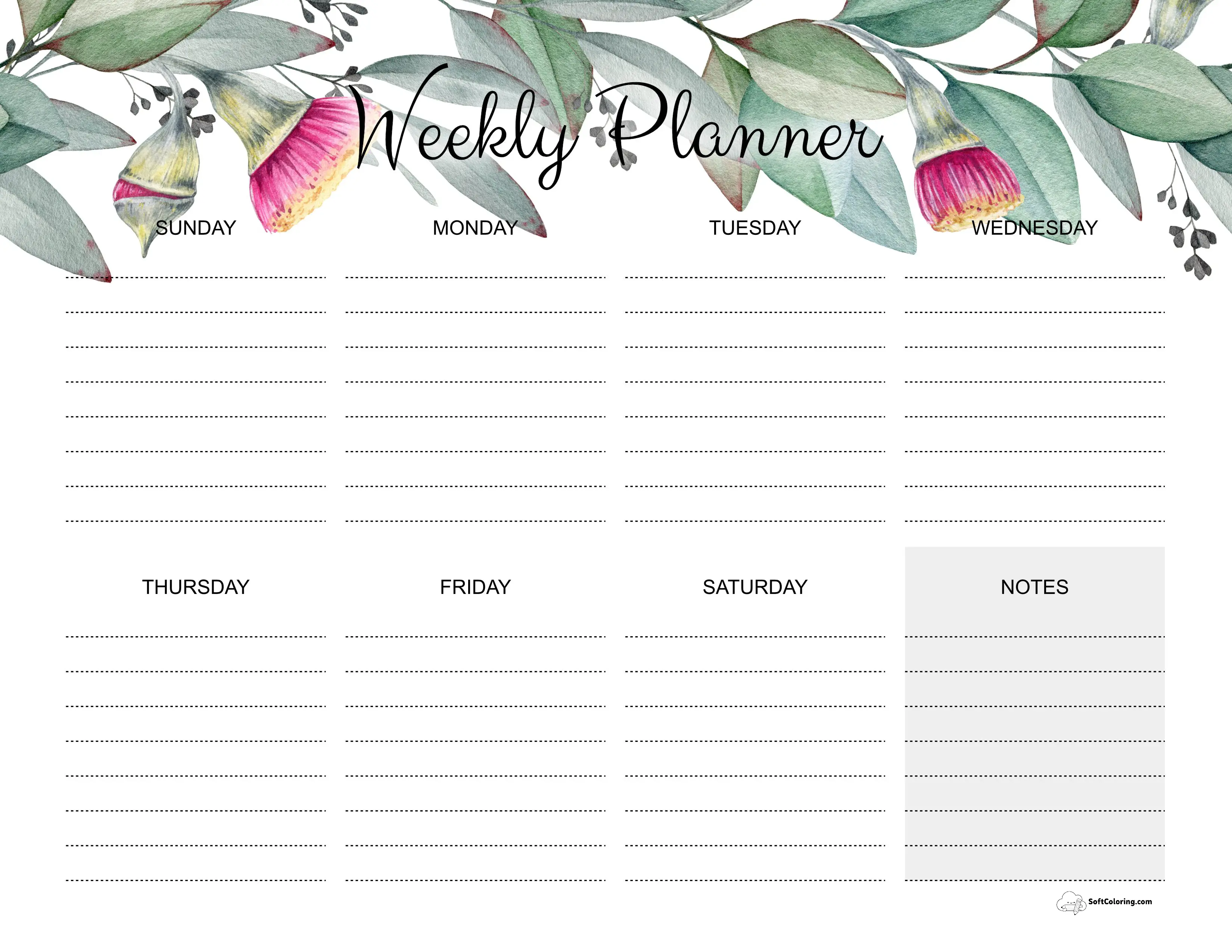 Eucalyptus Weekly Planner Printable Template