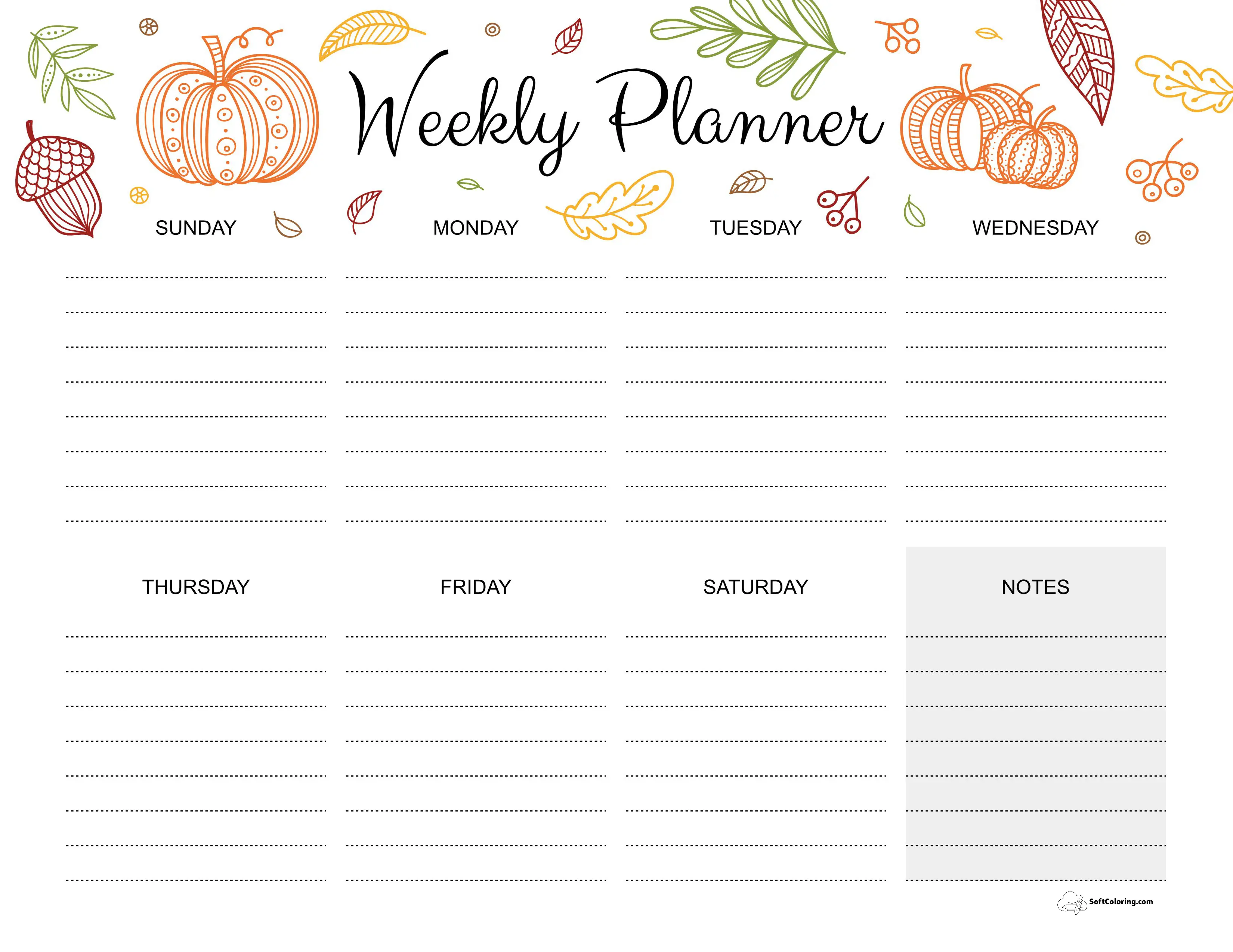 Thanksgiving Weekly Calendar Template