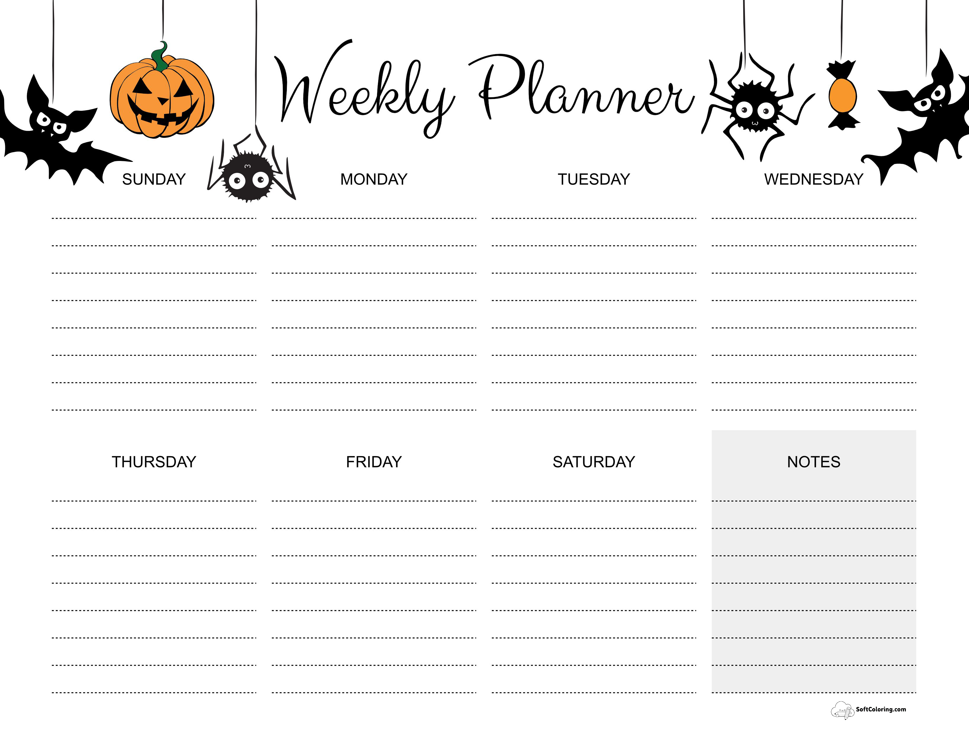 Cute Halloween Weekly Calendar